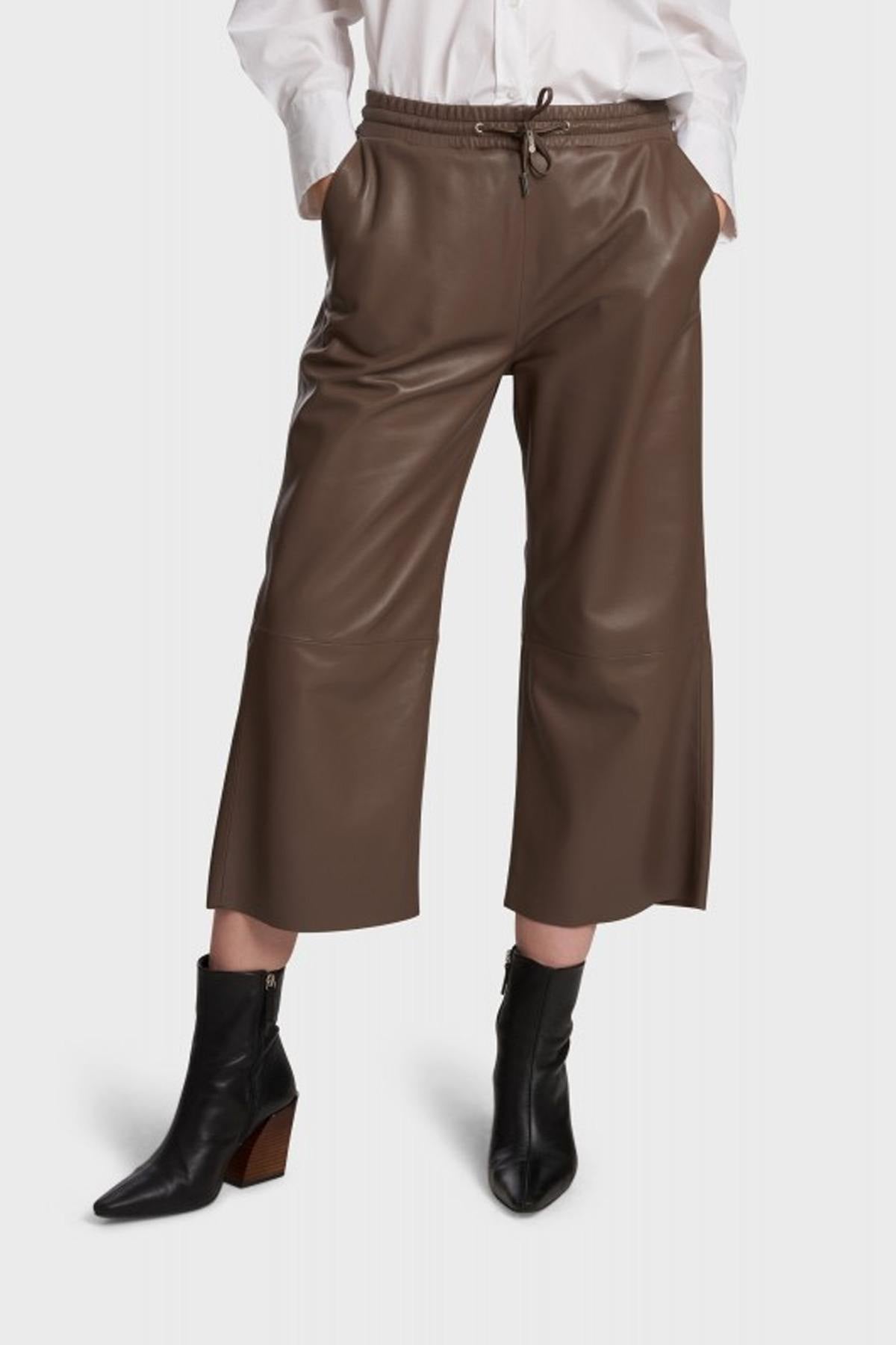 High Waisted Retro Brown Leather Pants - Image n°2