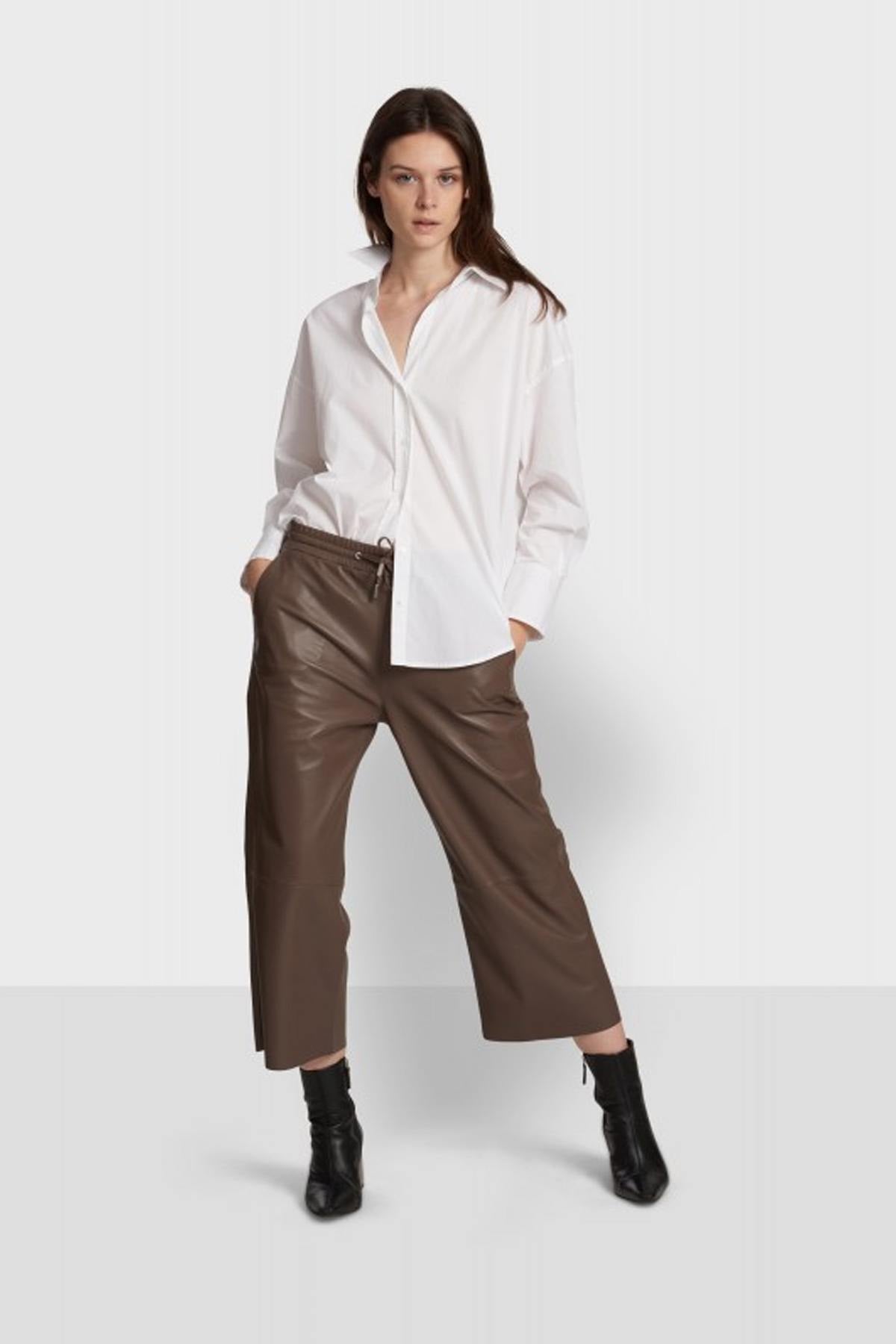 High Waisted Retro Brown Leather Pants - Image n°1