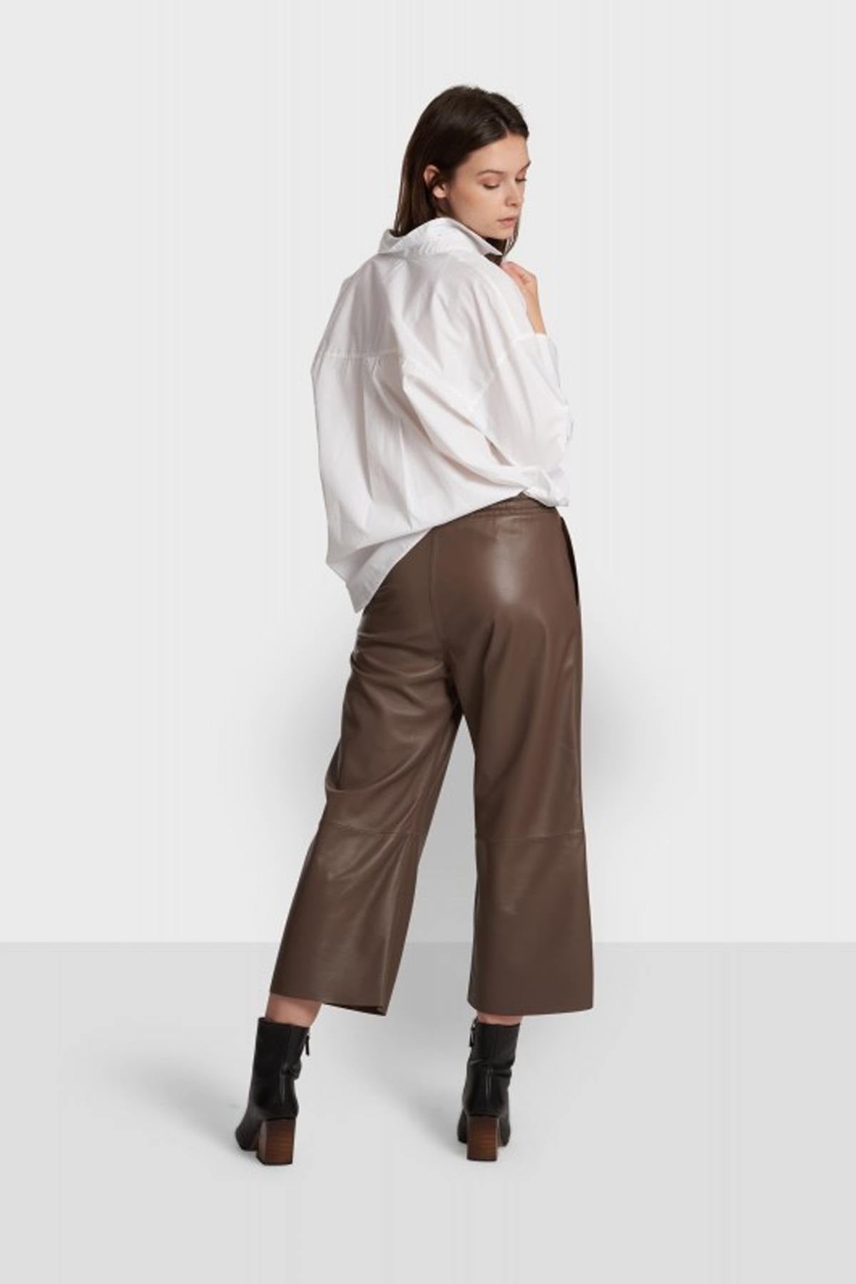 High Waisted Retro Brown Leather Pants - Image n°3