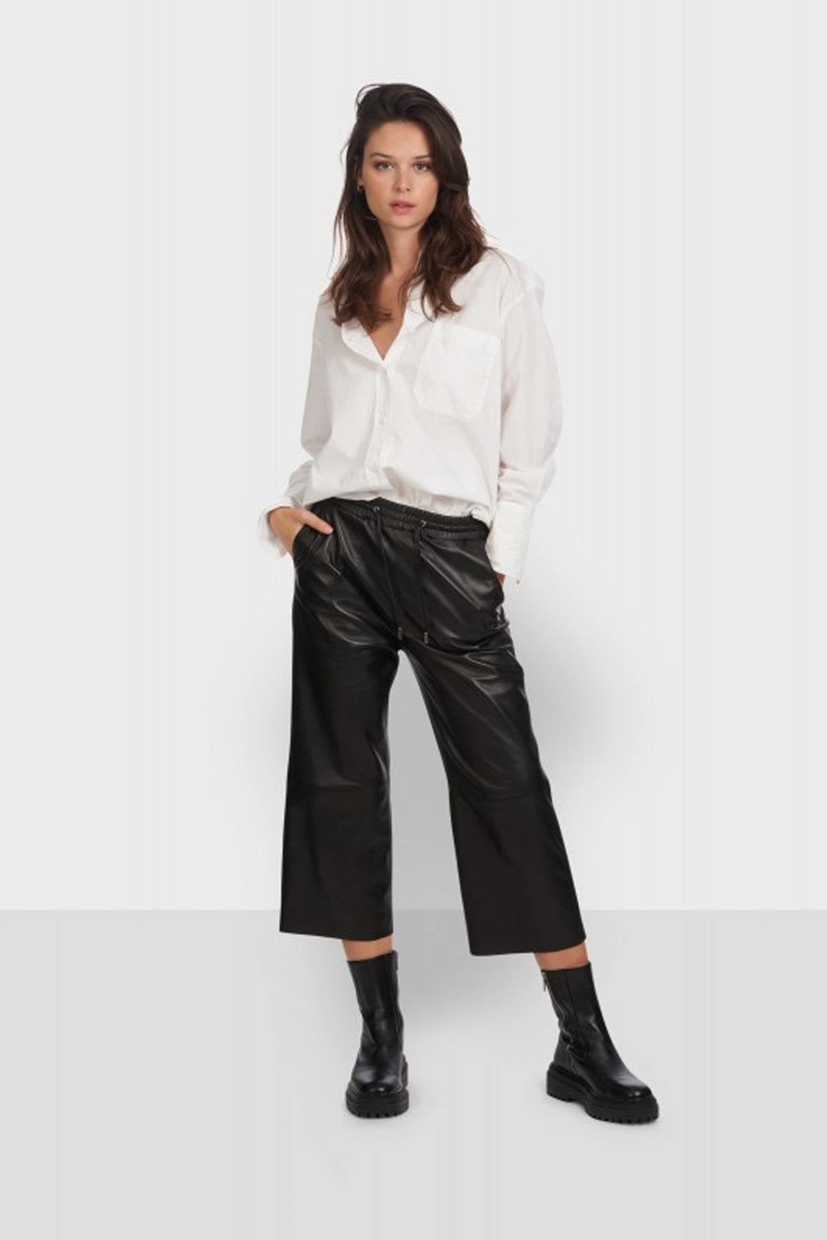 High-waisted 70s-style leather cropped pants - Image n°7