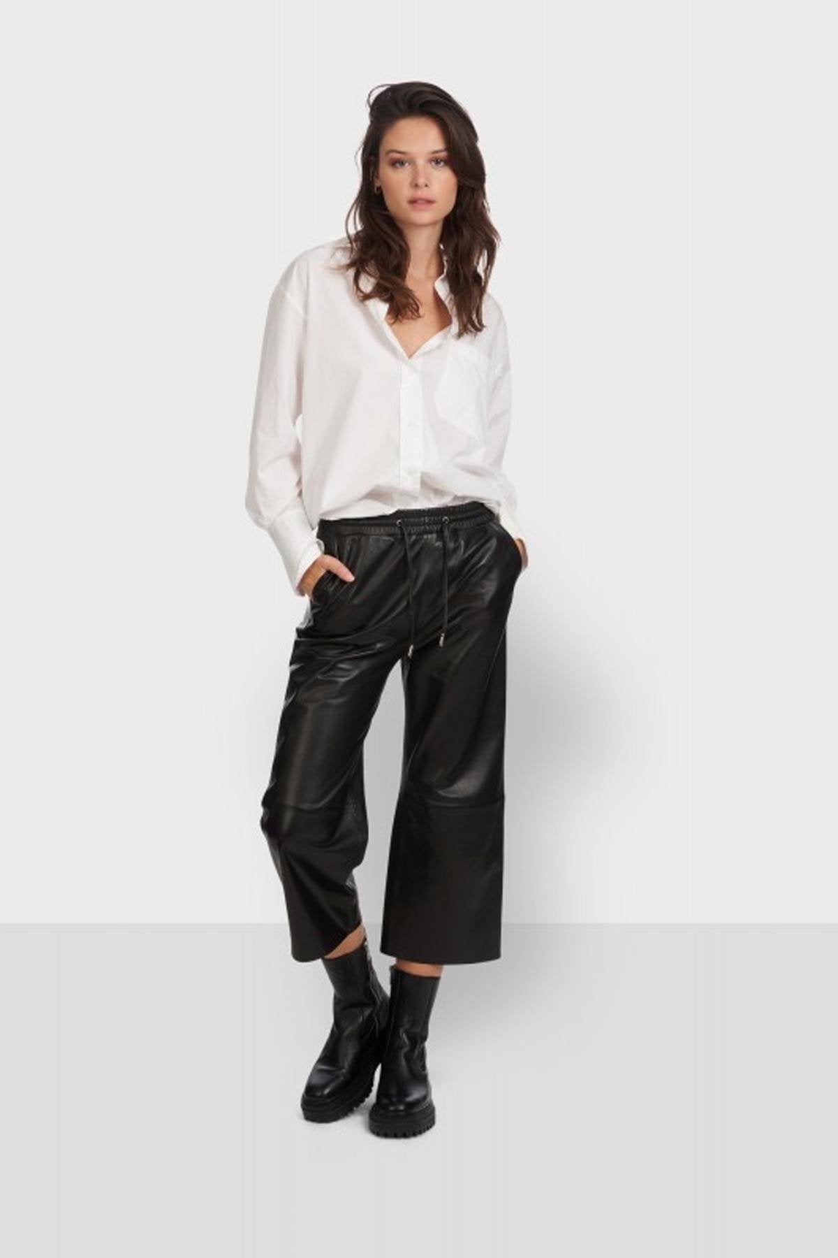 High-waisted 70s-style leather cropped pants - Image n°2