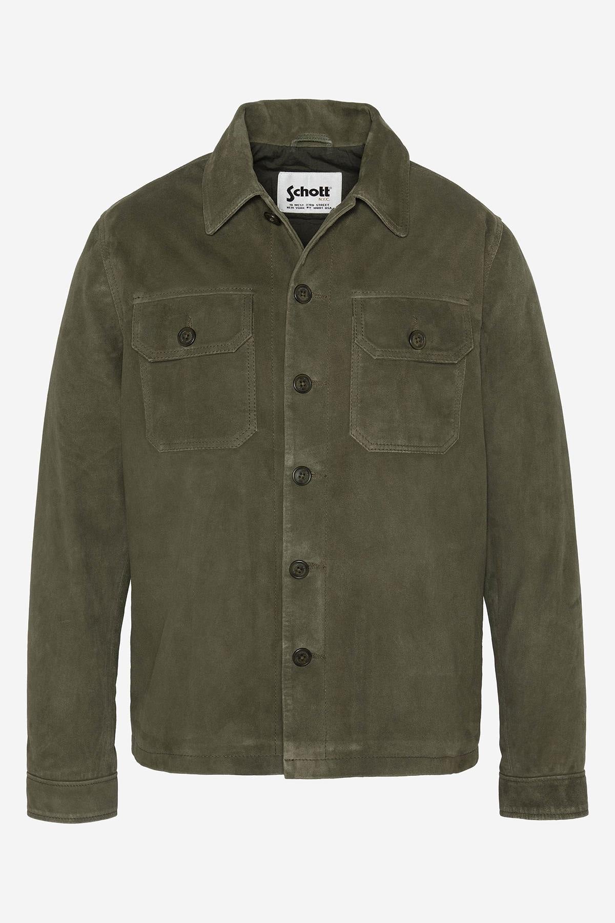 Khaki suede leather overshirt - Image n°6