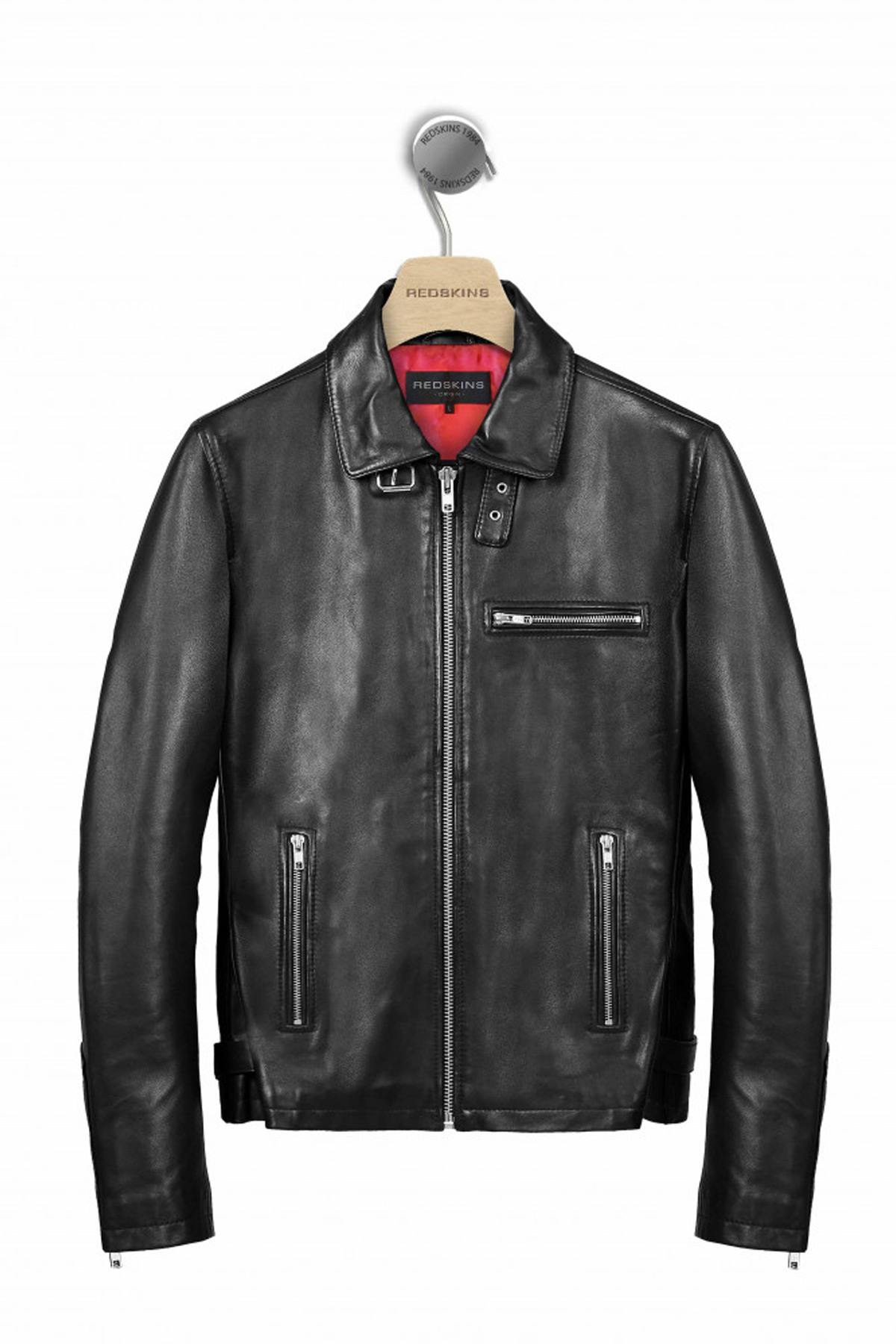 Black lambskin biker jacket with shirt collar - Image n°9