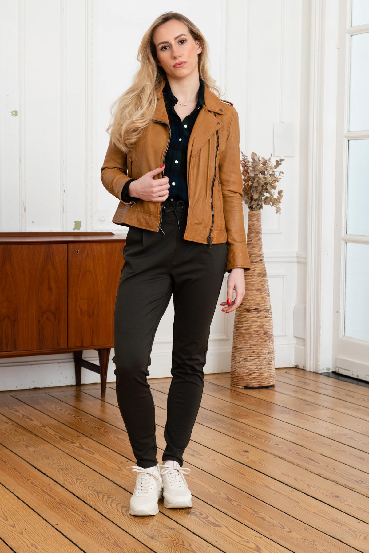 Biker Jacket cut leather jacket in beige leather - Image n°2