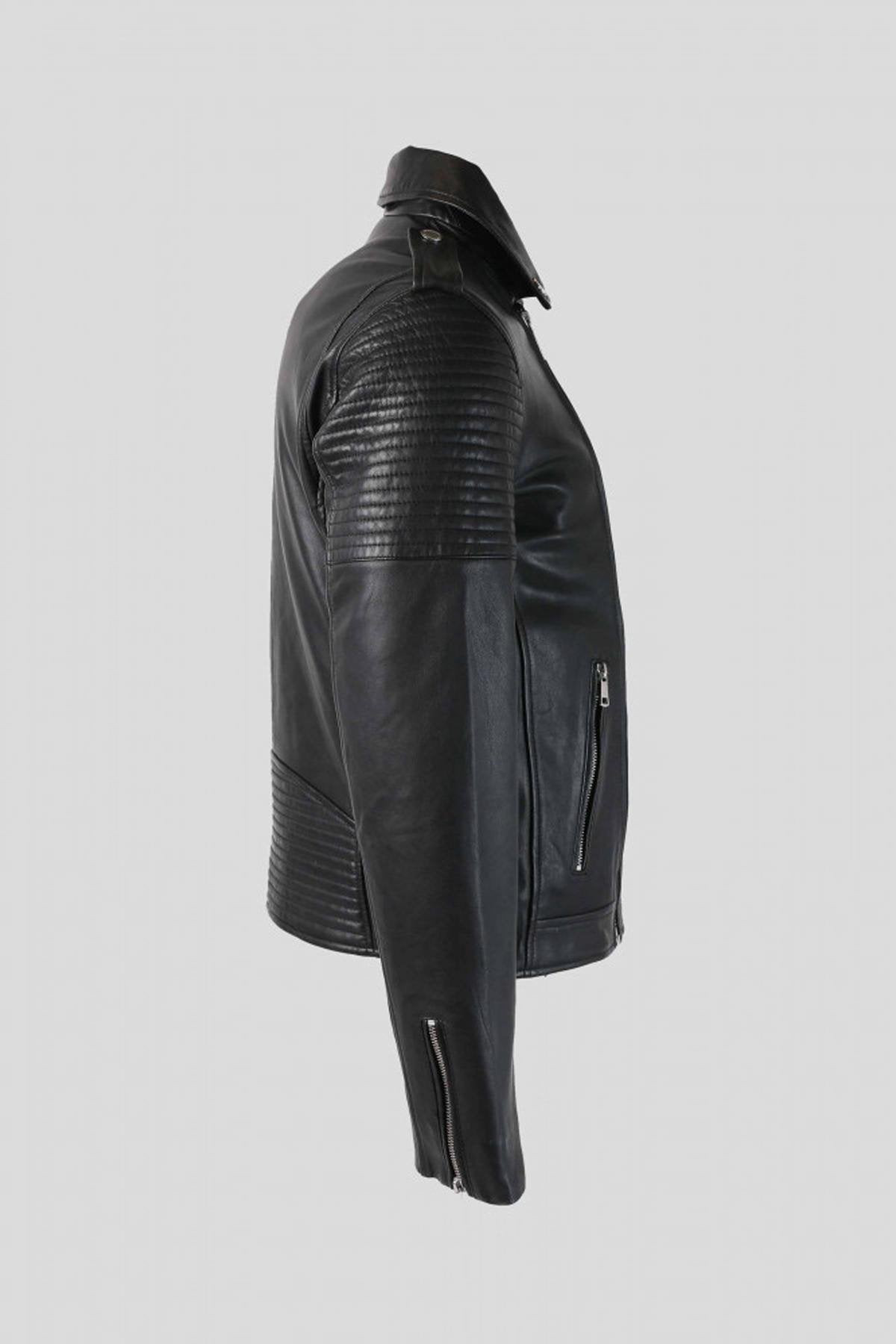 Men's black quilted leather perfecto - Image n°10