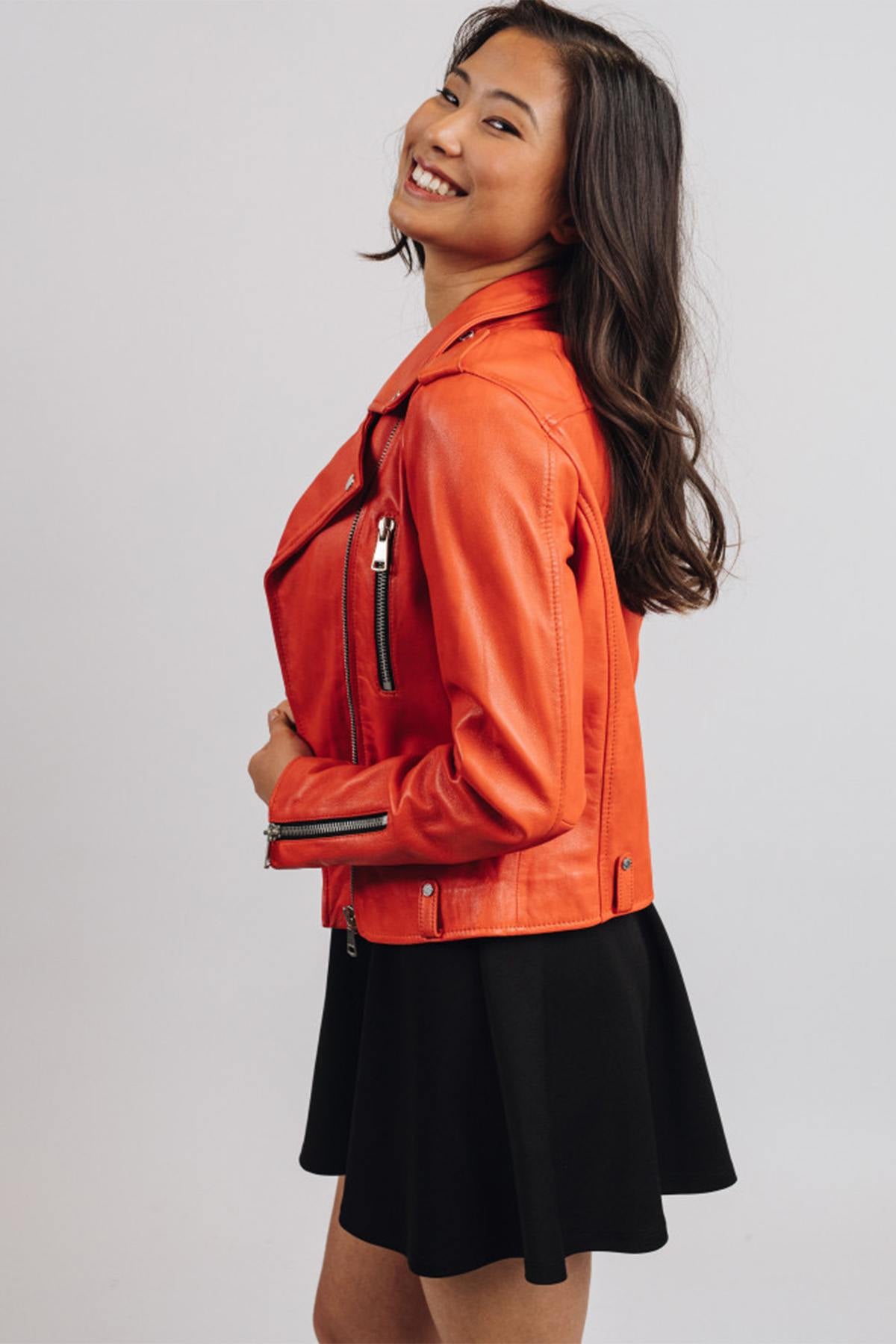 Orange leather perfecto jacket - Image n°4