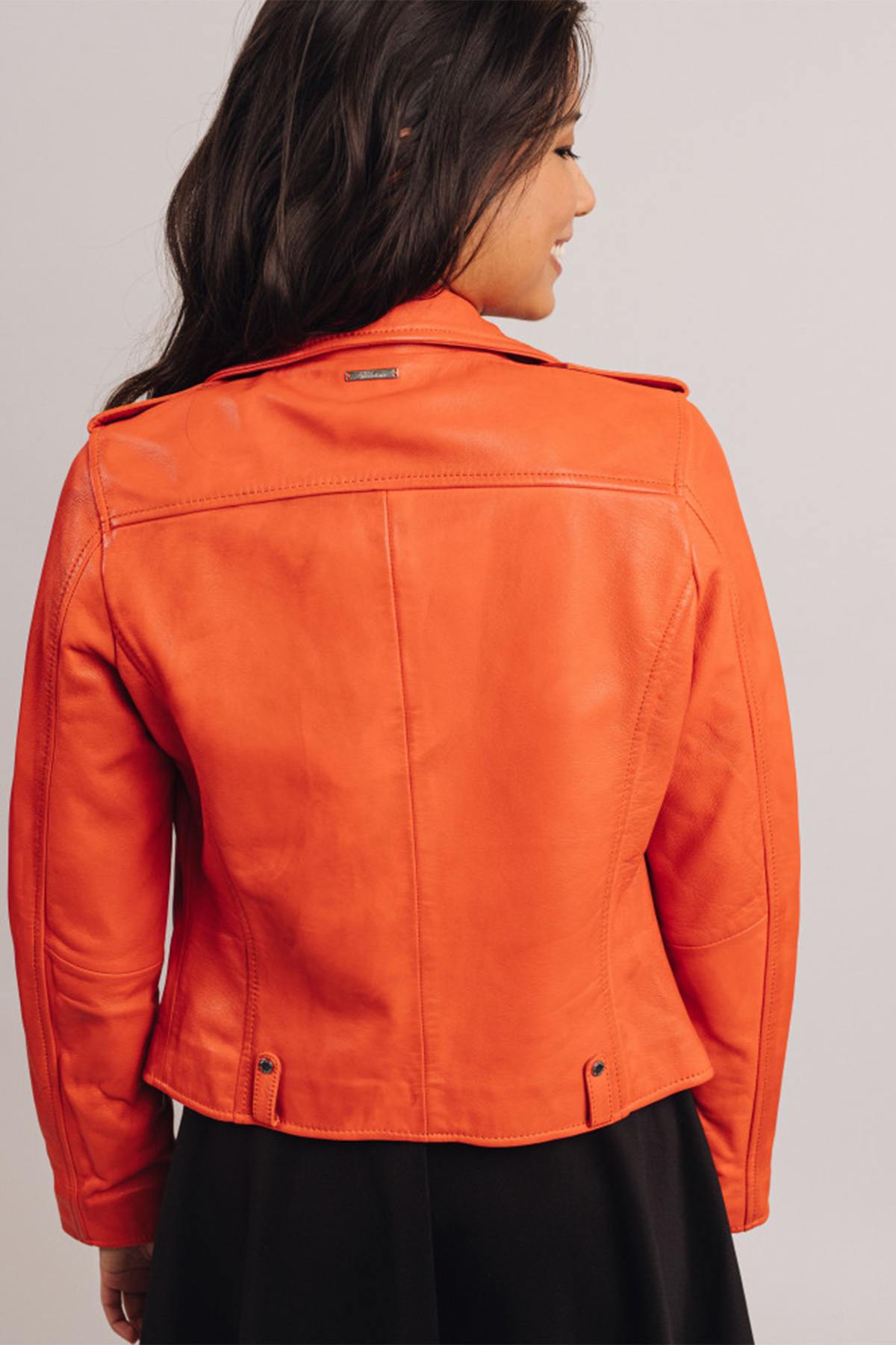 Orange leather perfecto jacket - Image n°6