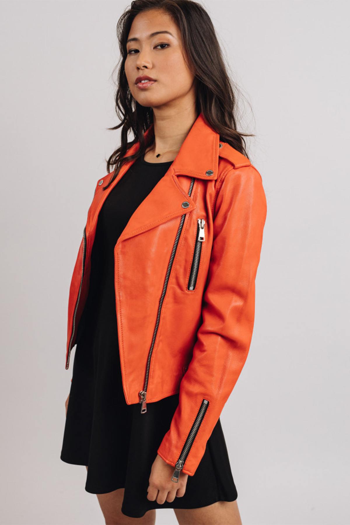 Orange leather perfecto jacket - Image n°1