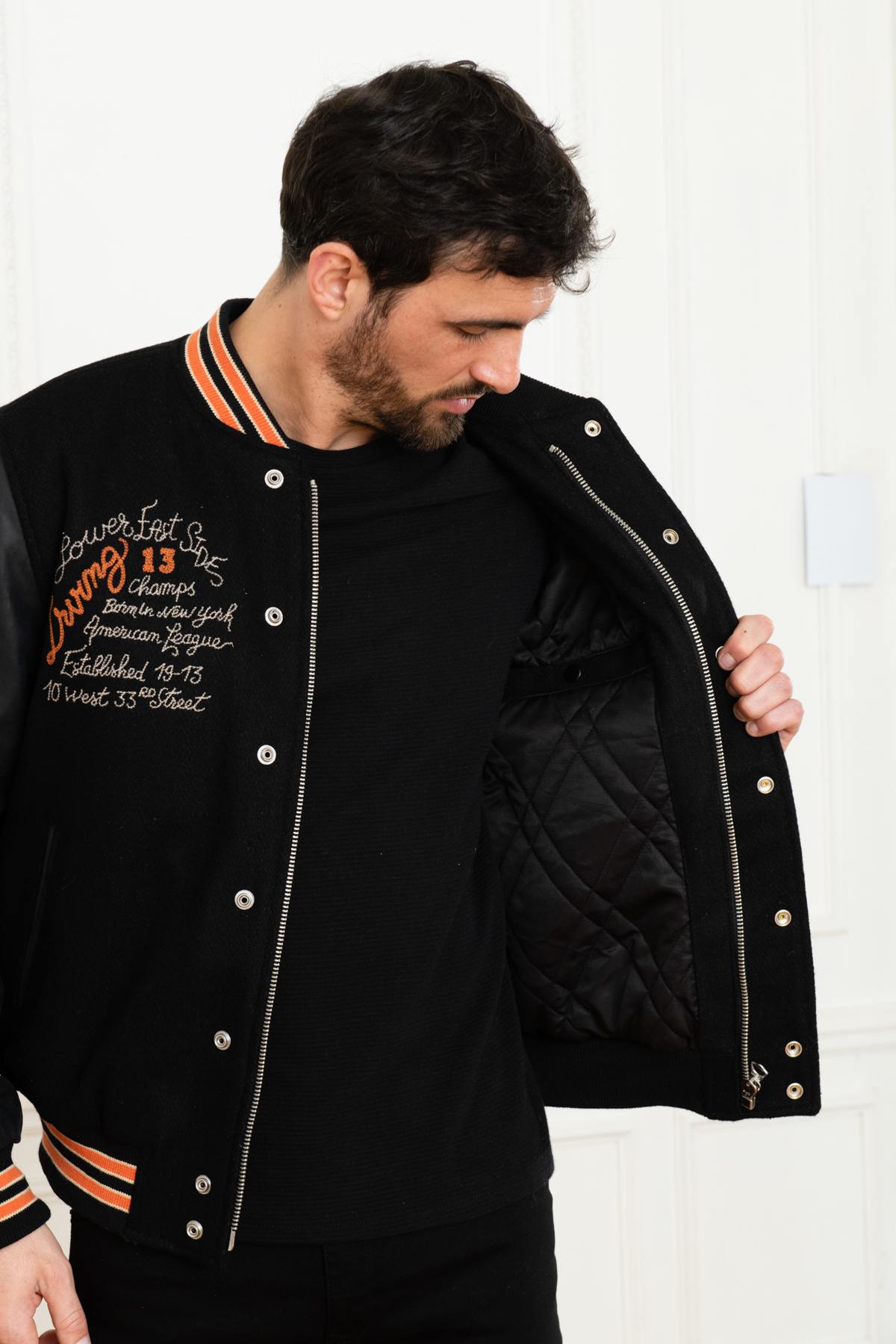 Black monochrome two-material varsity teddy - Image n°5