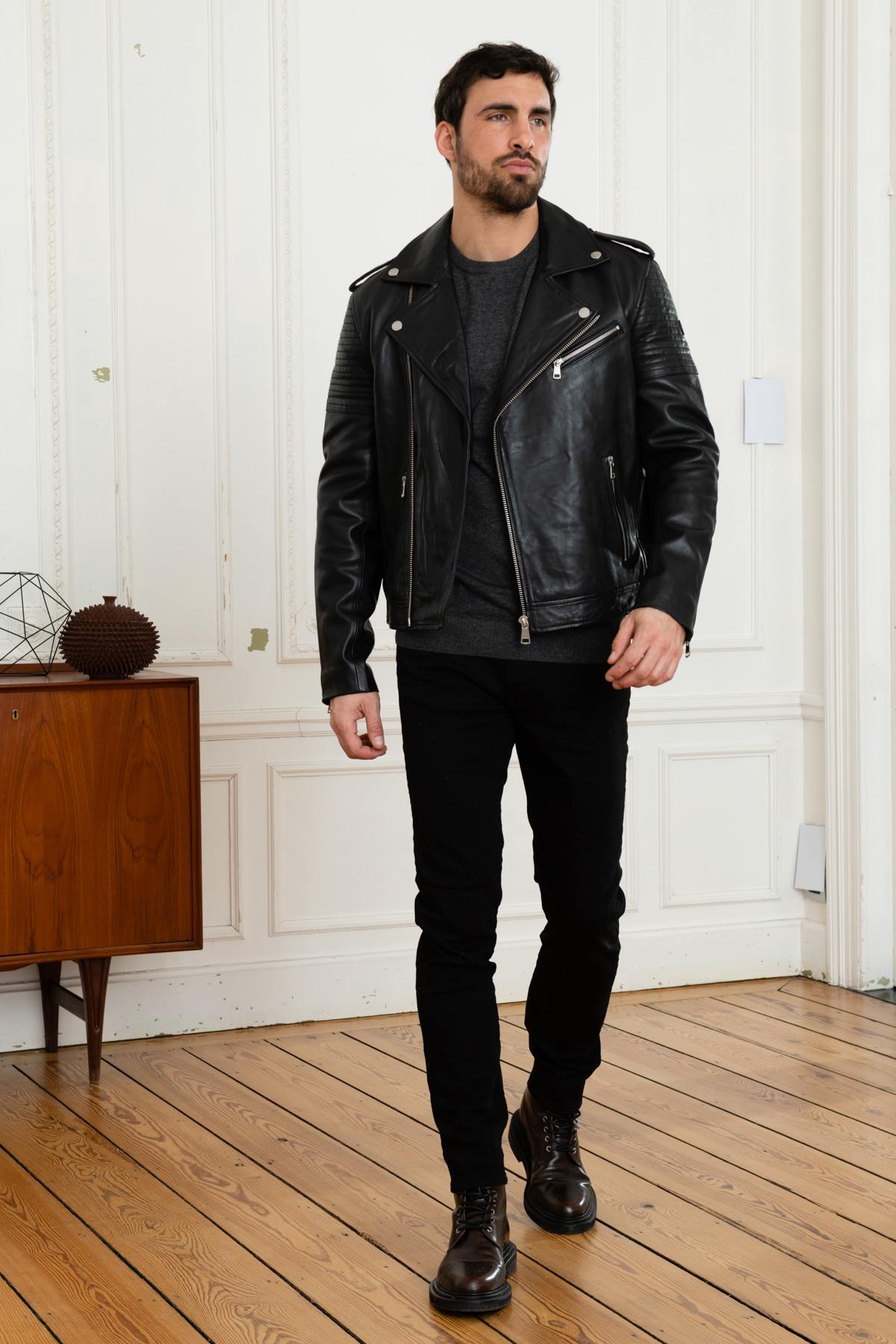 Men's black quilted leather perfecto - Image n°8