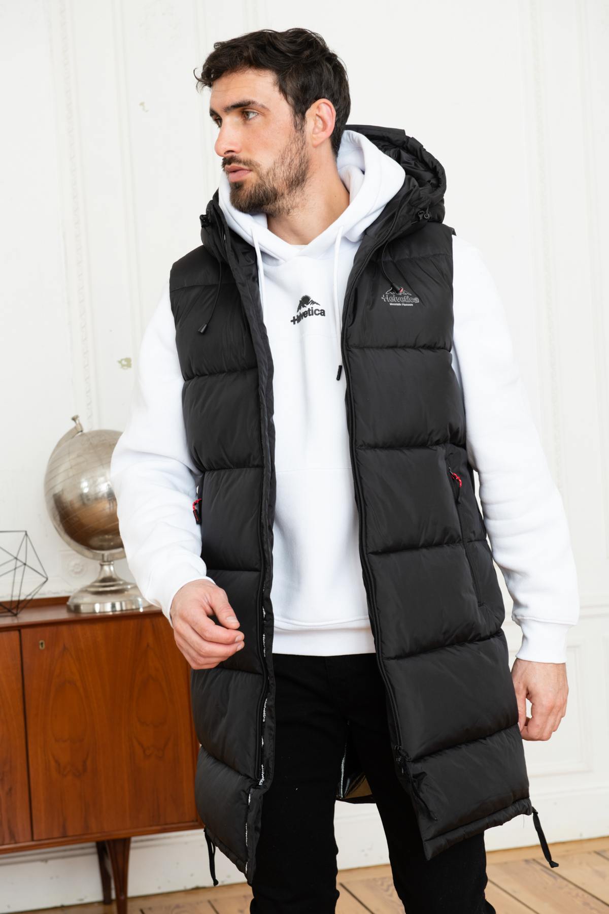 Long black sleeveless down jacket - Image n°6