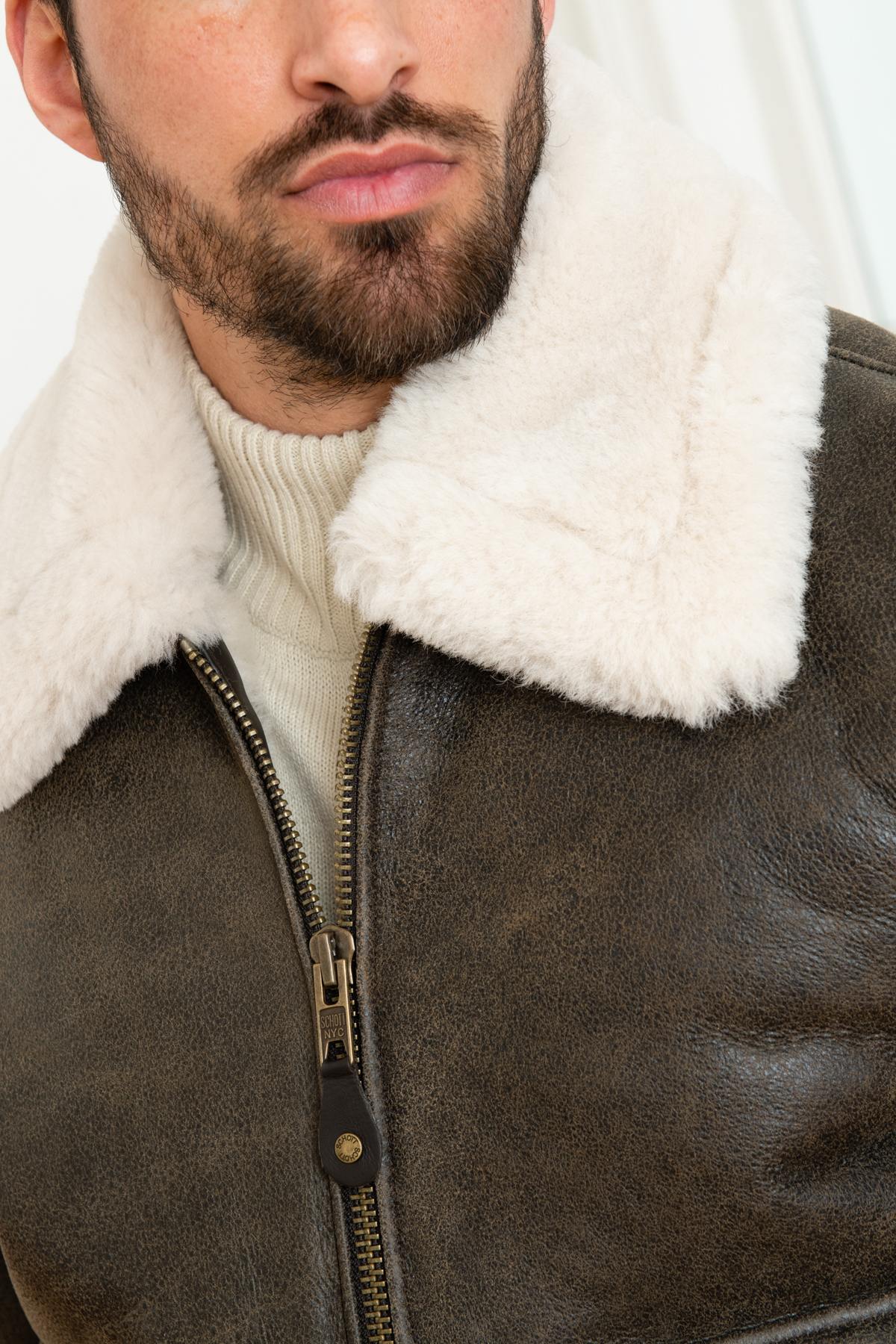 A-2 aviator in brown shearling and white fur - Image n°6