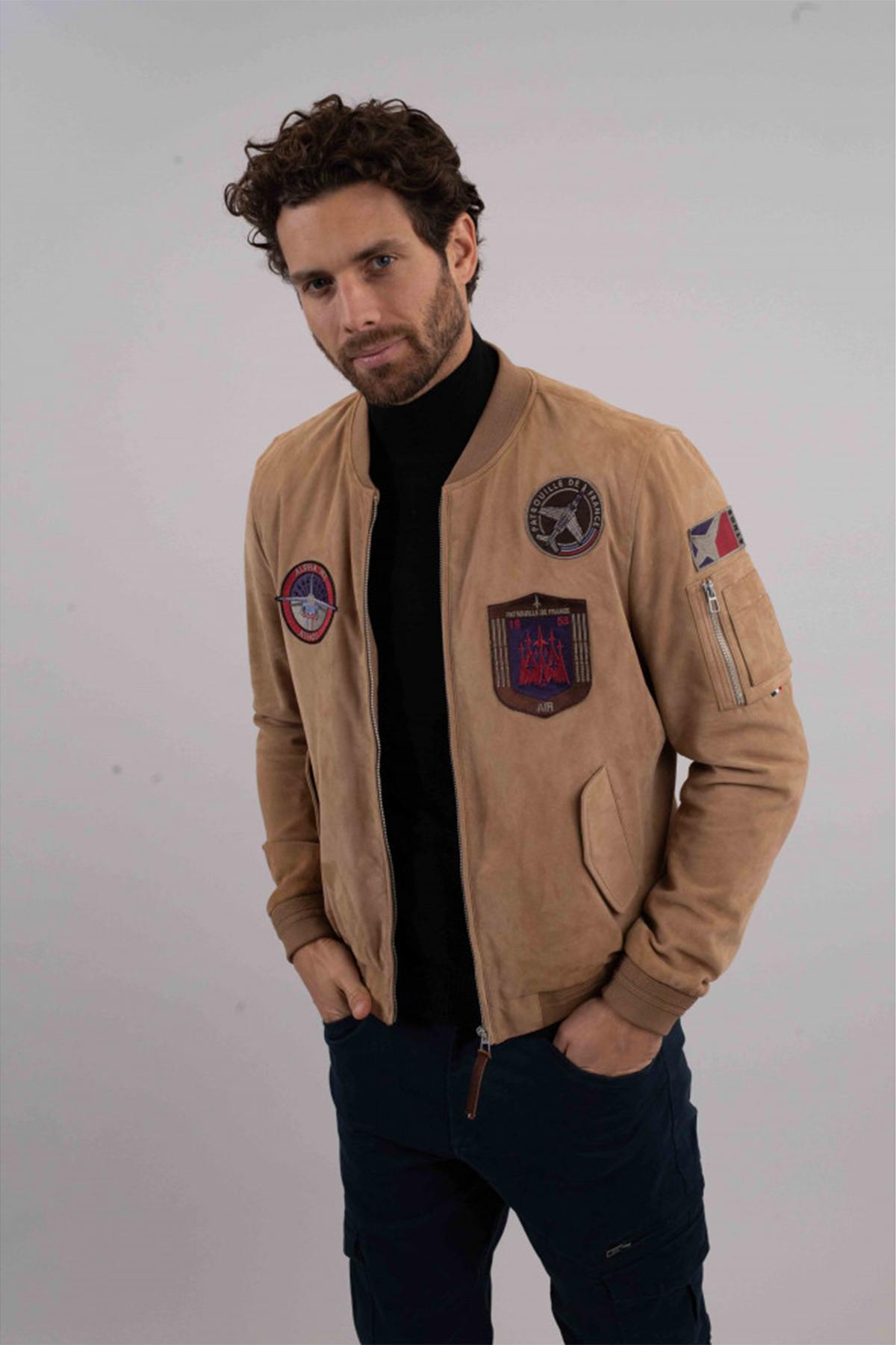 Patrouille de France bomber in suede leather - Image n°1