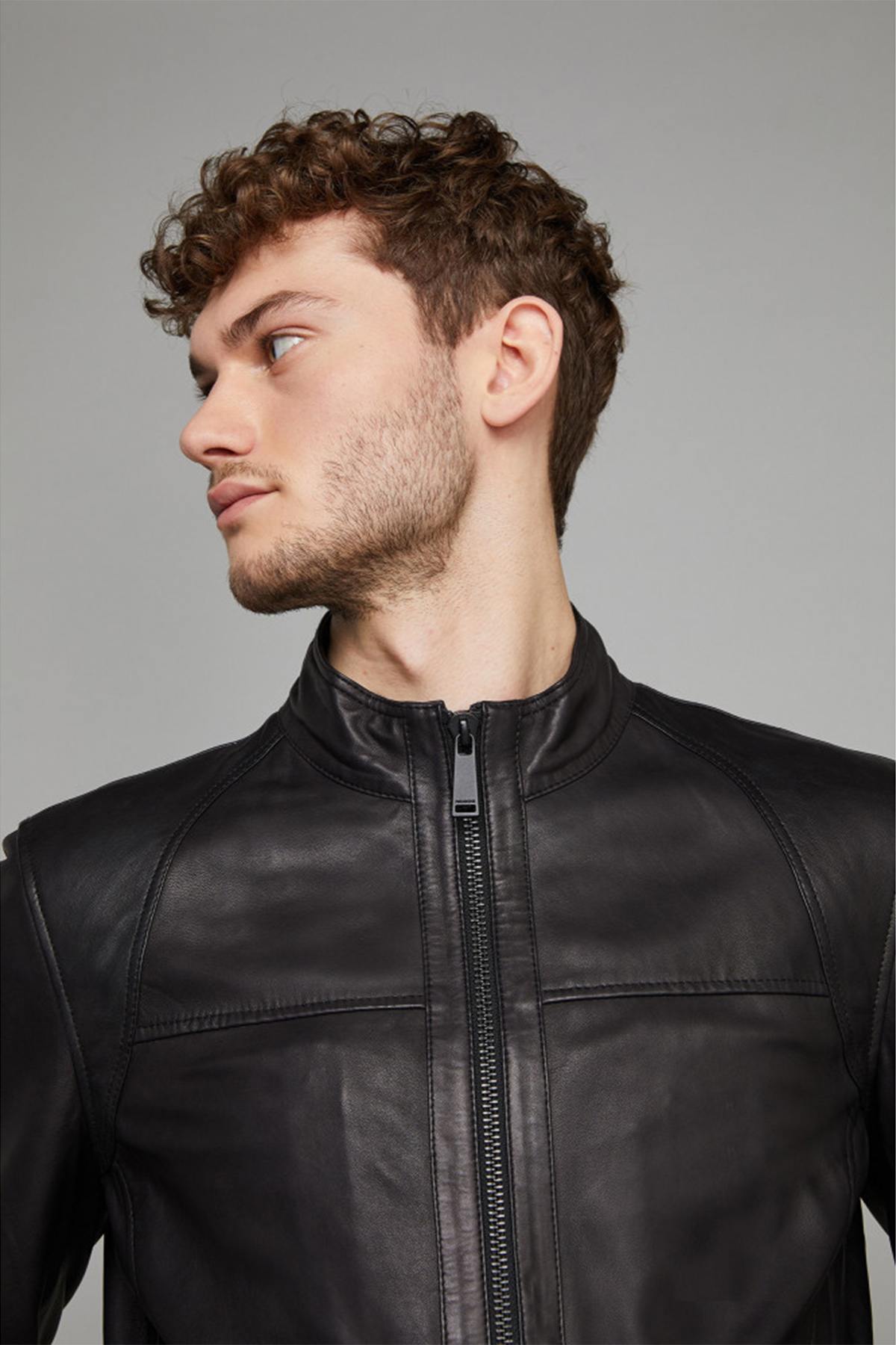 Leather jacket with half-high collar - Image n°5