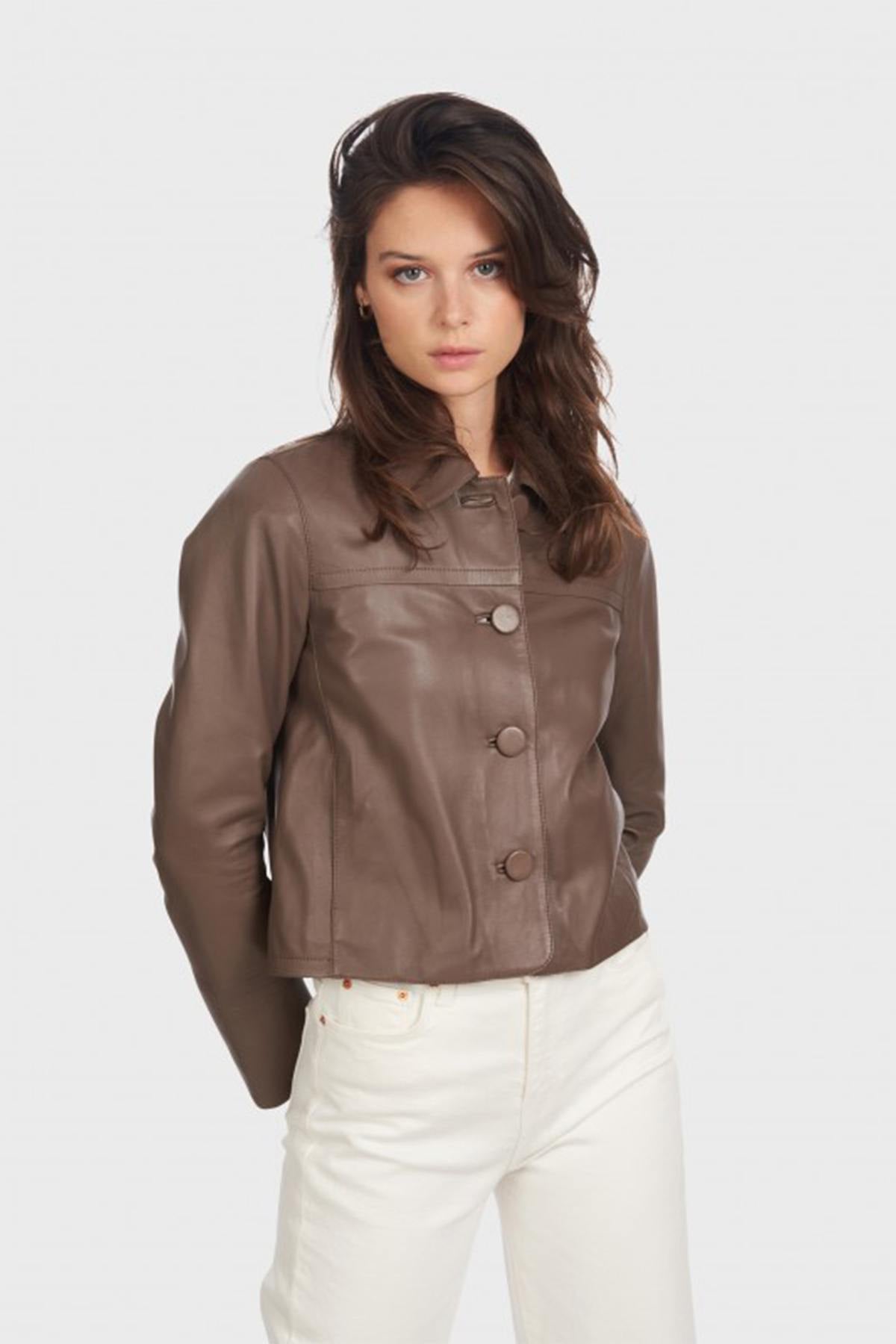 Short retro 50's style leather jacket - Image n°1