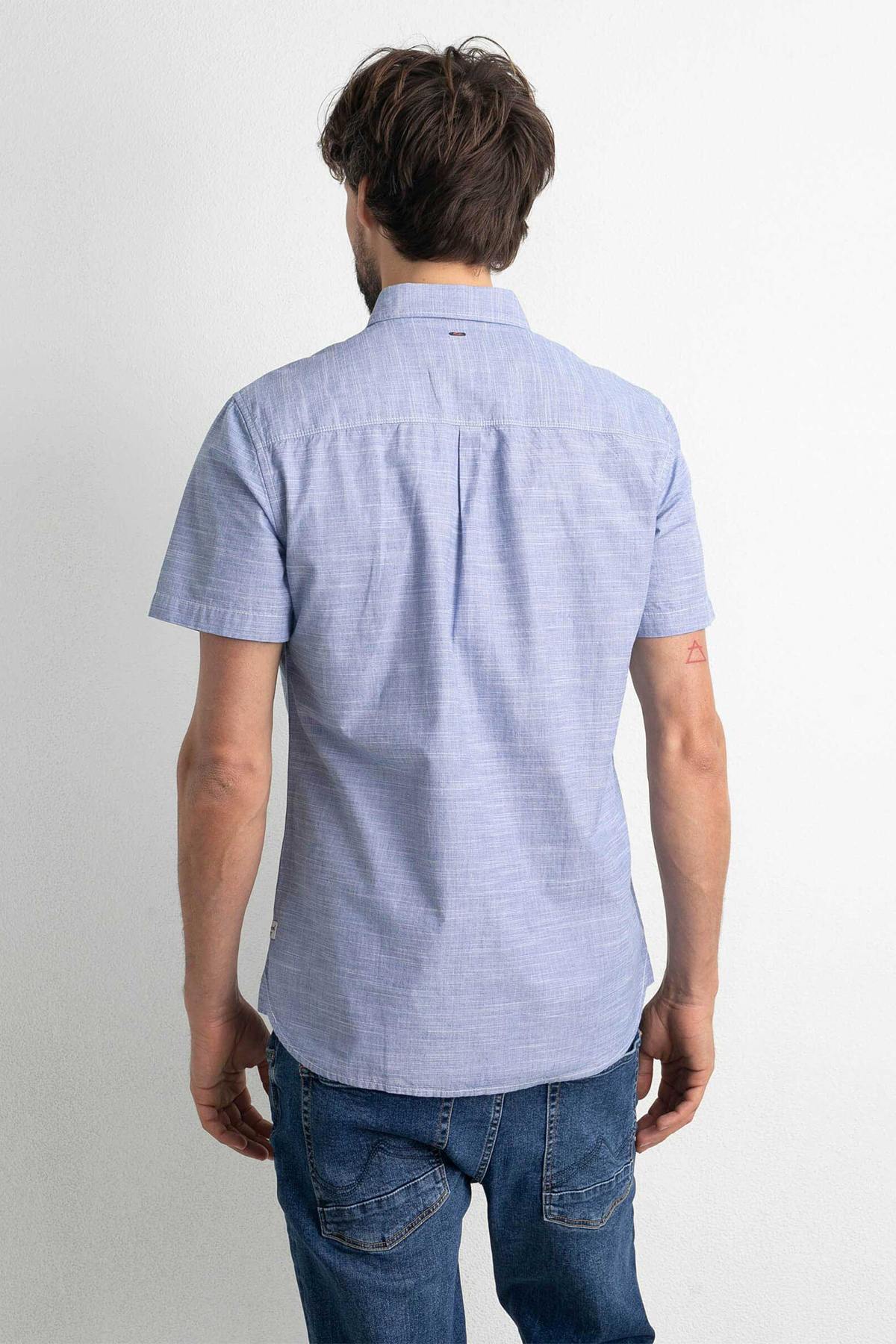 Men's blue short-sleeved shirt - Image n°3