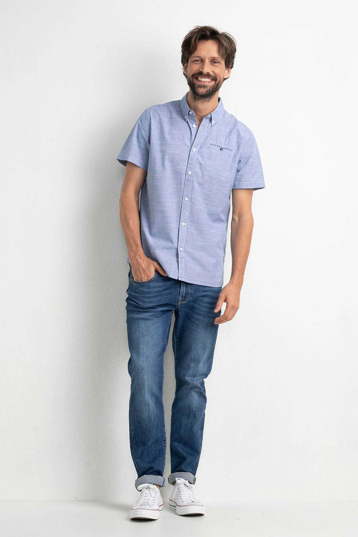 Men's blue short-sleeved shirt - Image n°2