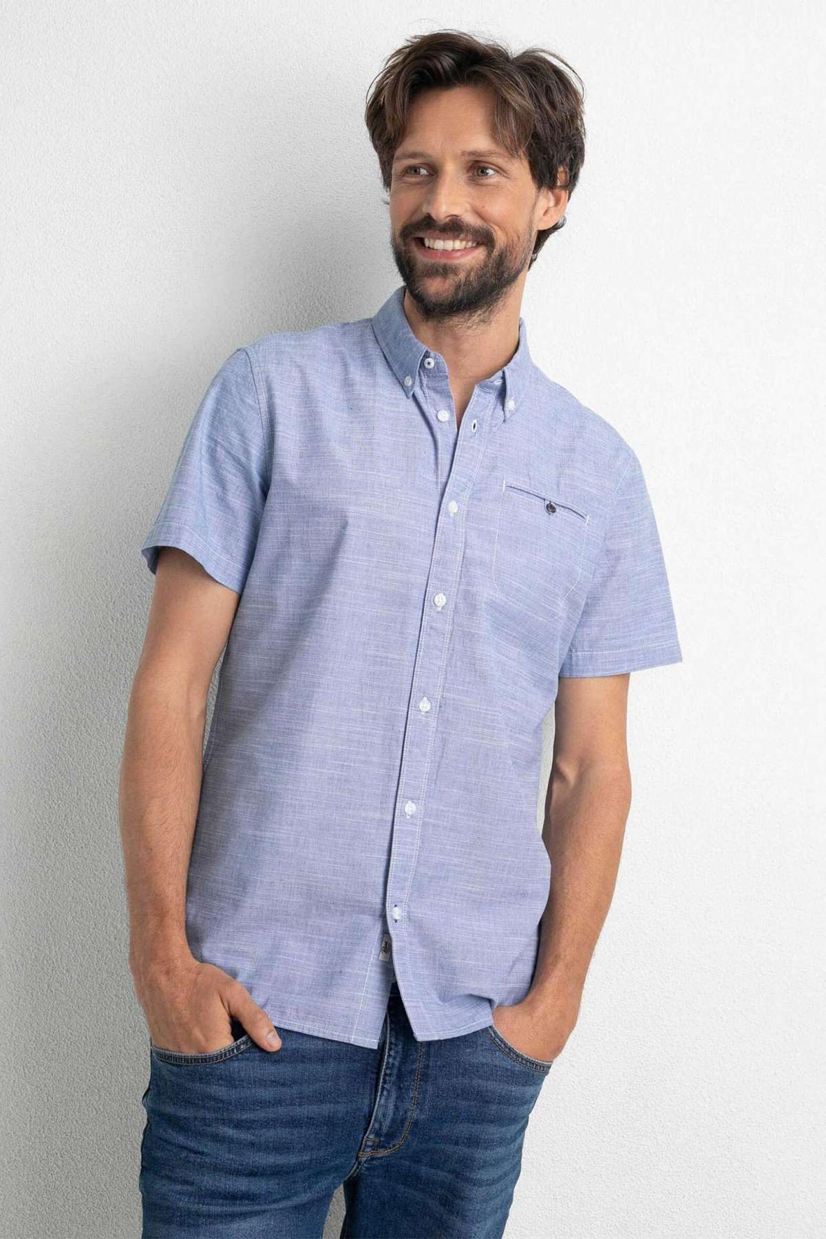 Men's blue short-sleeved shirt - Image n°1