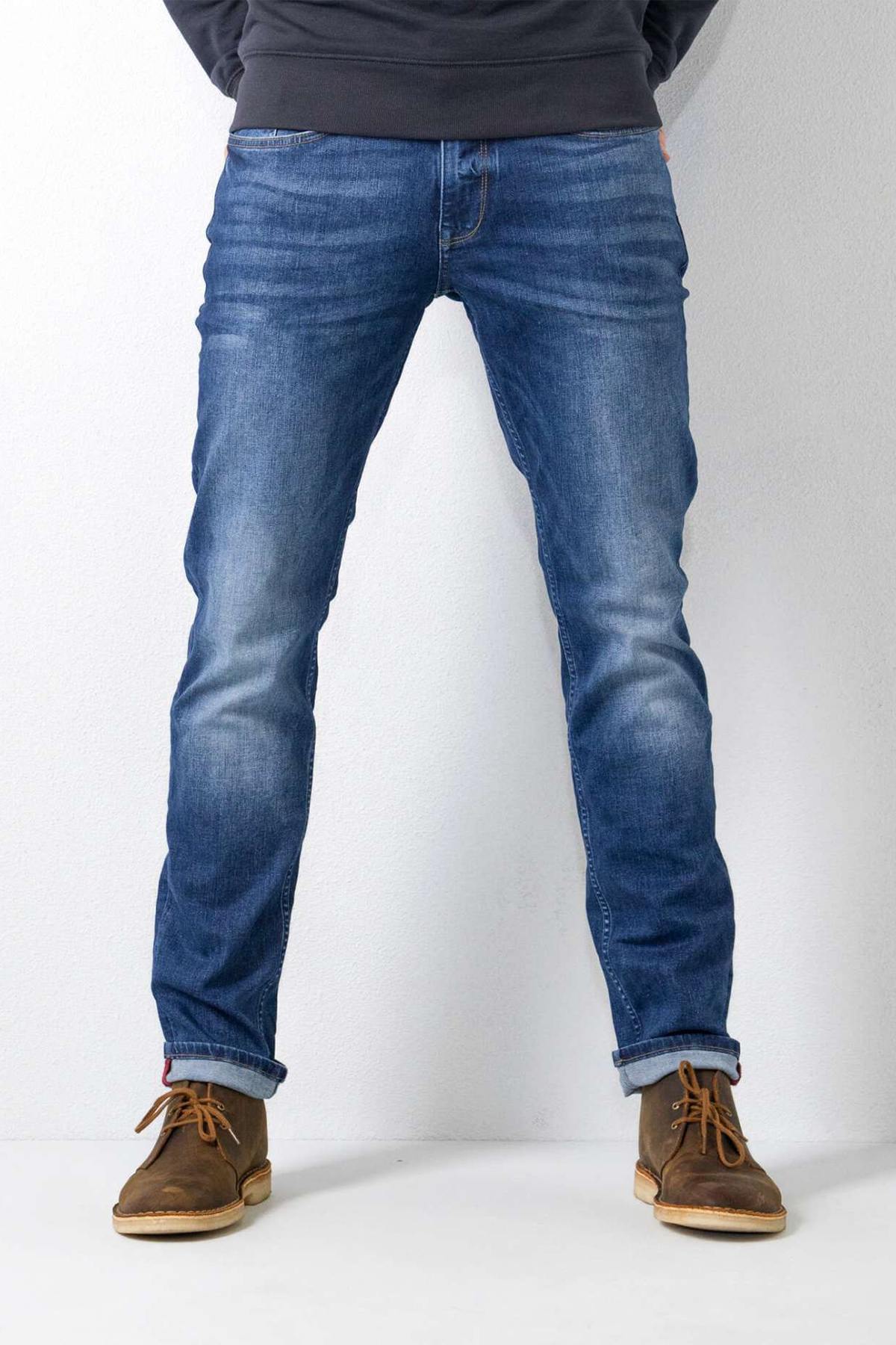 Men's 6-pocket washed blue jeans - Image n°1