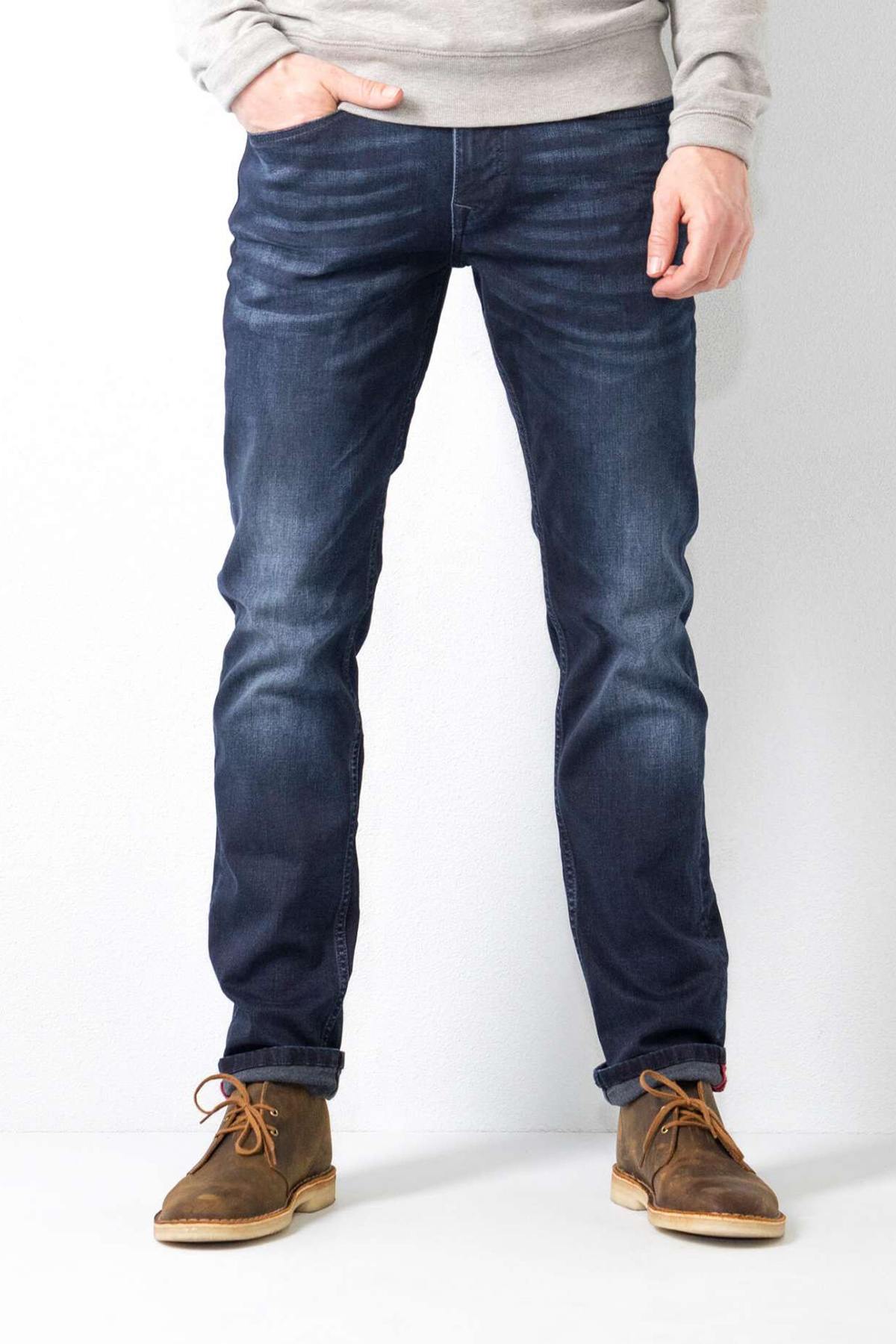 Men's regular-fit dark blue tapered jeans - Image n°1