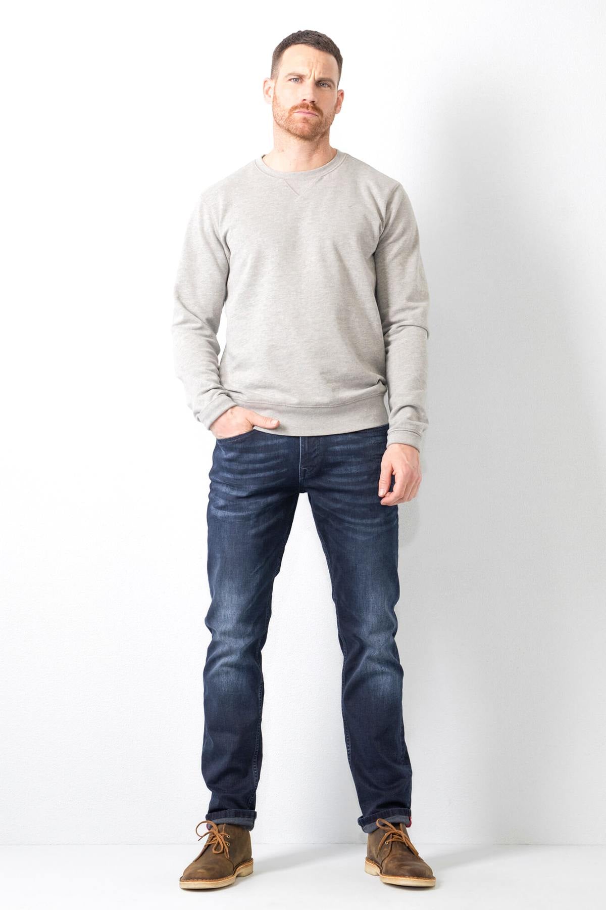 Men's regular-fit dark blue tapered jeans - Image n°8