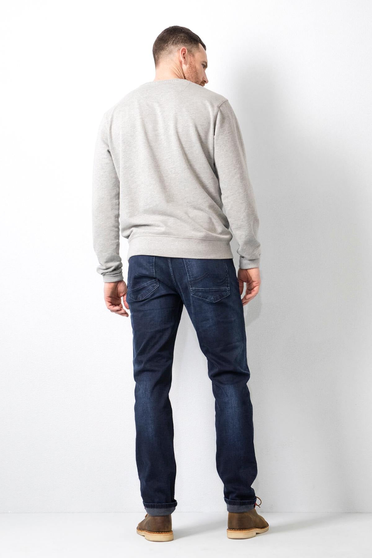 Men's regular-fit dark blue tapered jeans - Image n°9