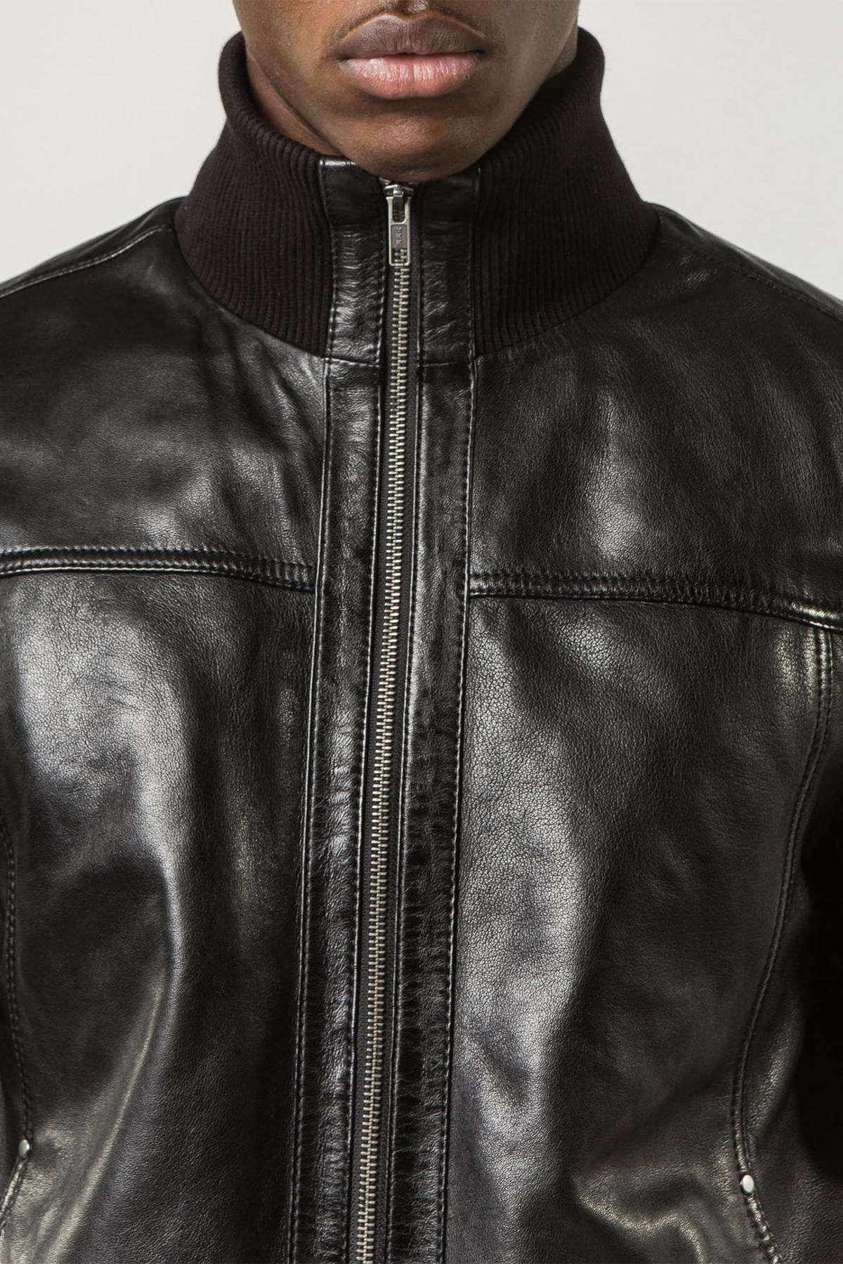 Sheepskin leather jacket with funnel collar - Image n°3