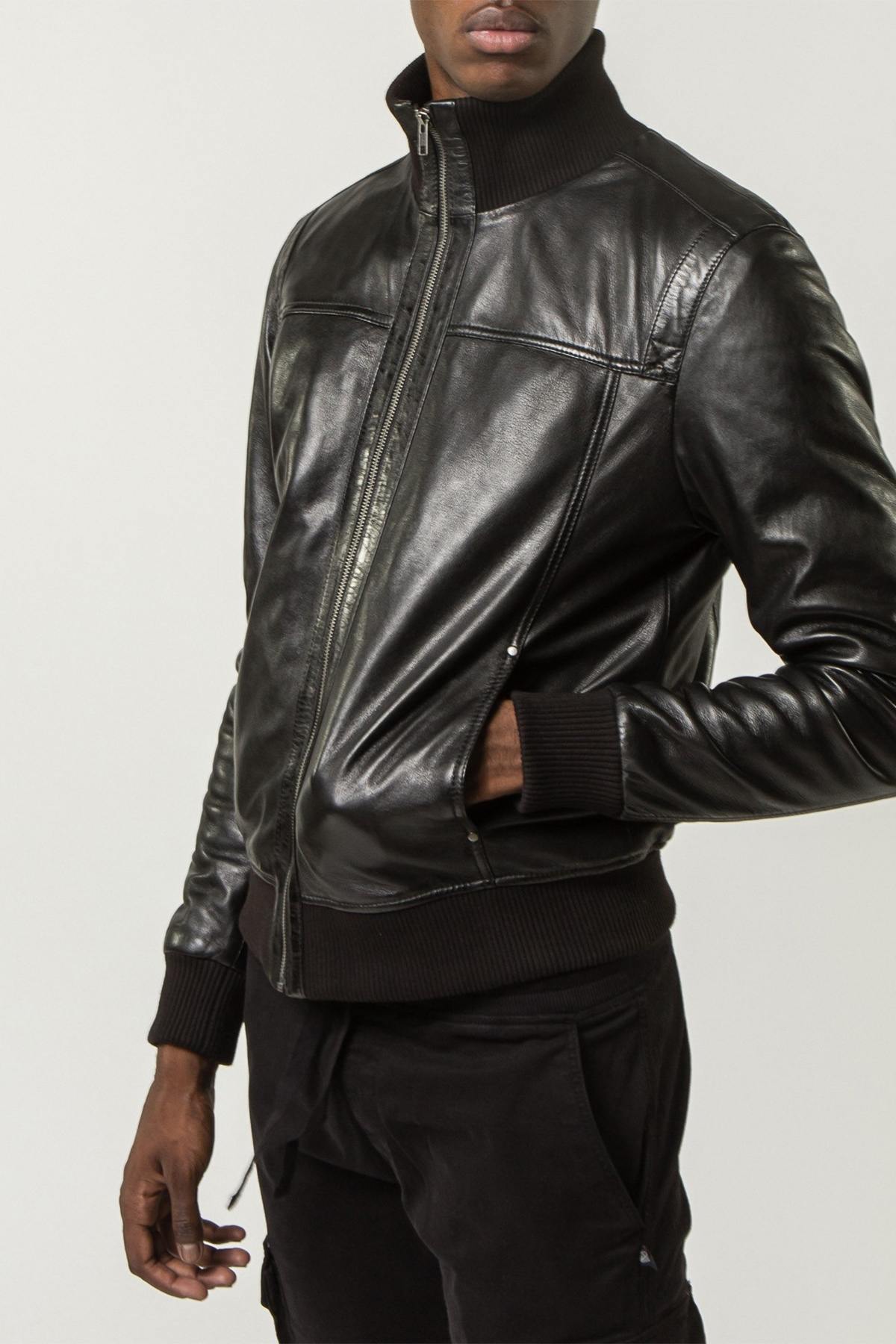 Sheepskin leather jacket with funnel collar - Image n°6