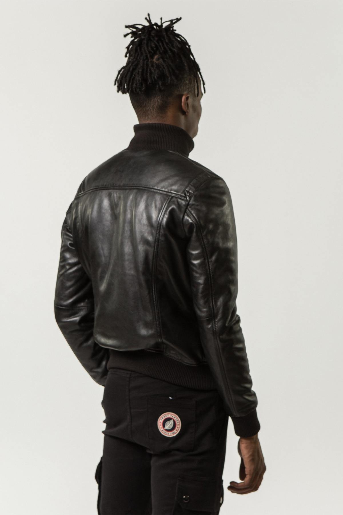 Sheepskin leather jacket with funnel collar - Image n°2