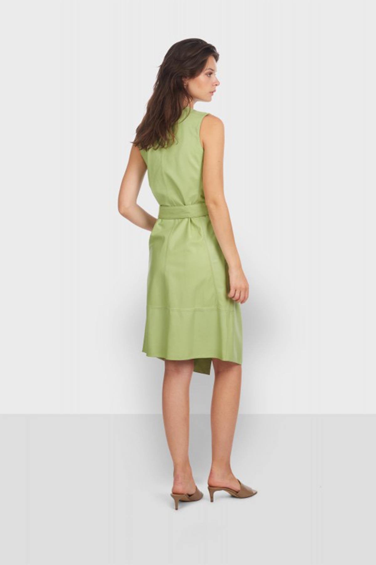 Light Green Genuine Leather Wrap Dress - Image n°5