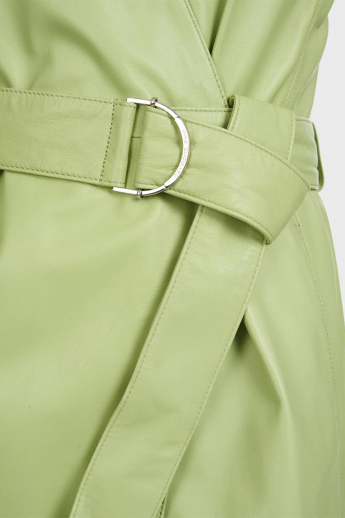 Light Green Genuine Leather Wrap Dress - Image n°6