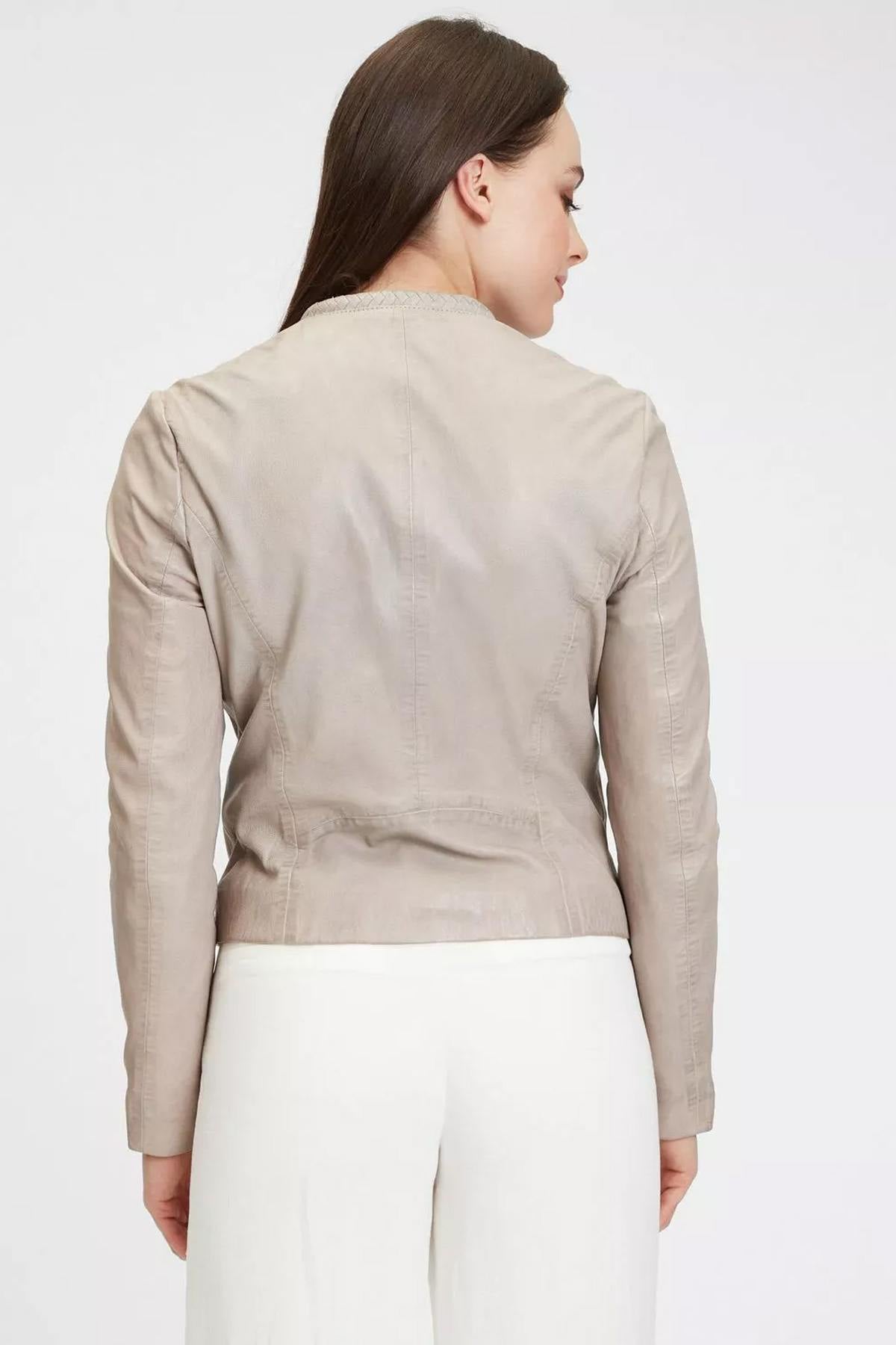 Women's gray leather jacket - Image n°4