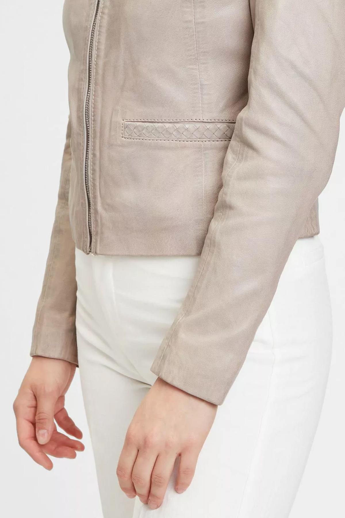 Women's gray leather jacket - Image n°5