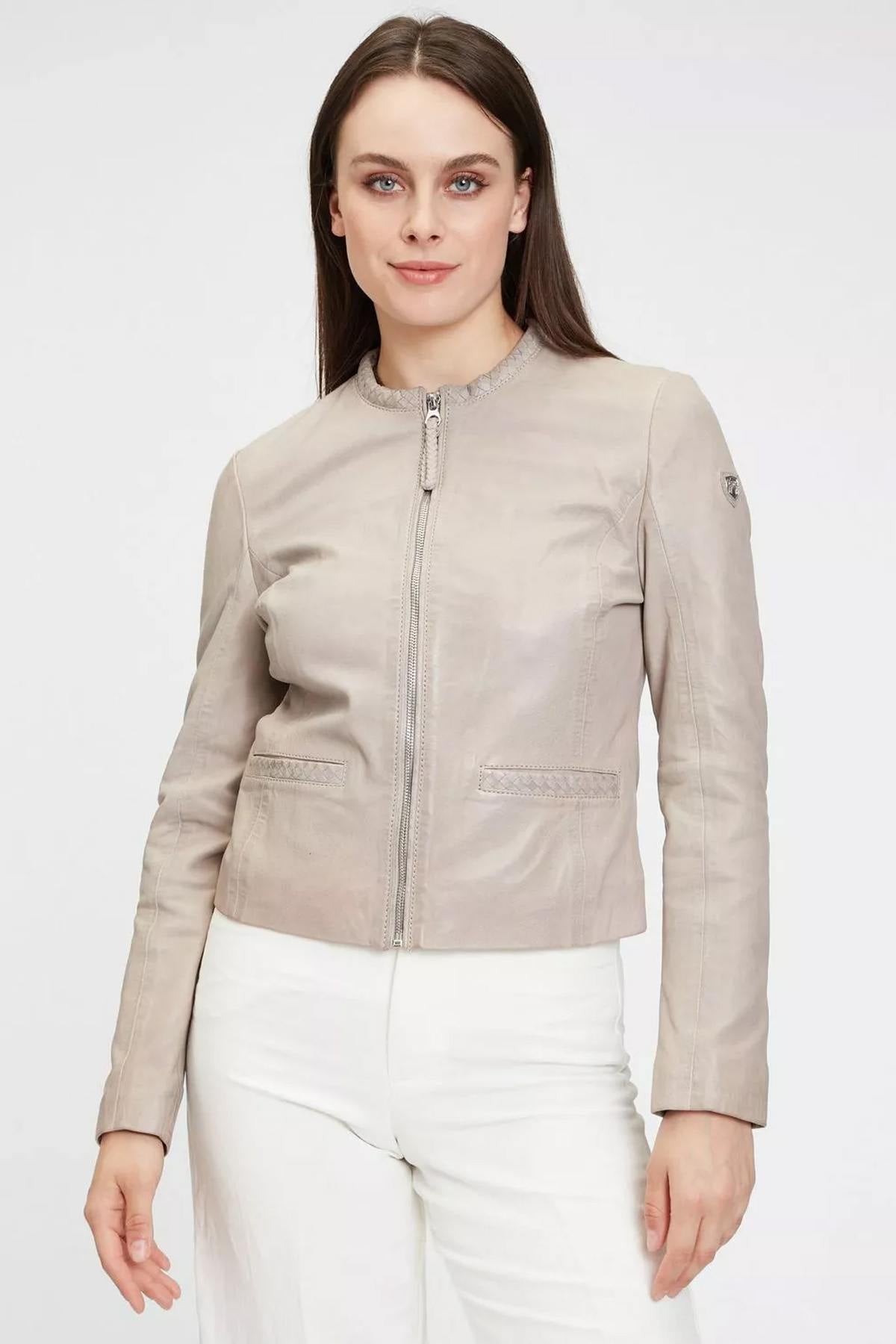 Women's gray leather jacket - Image n°1