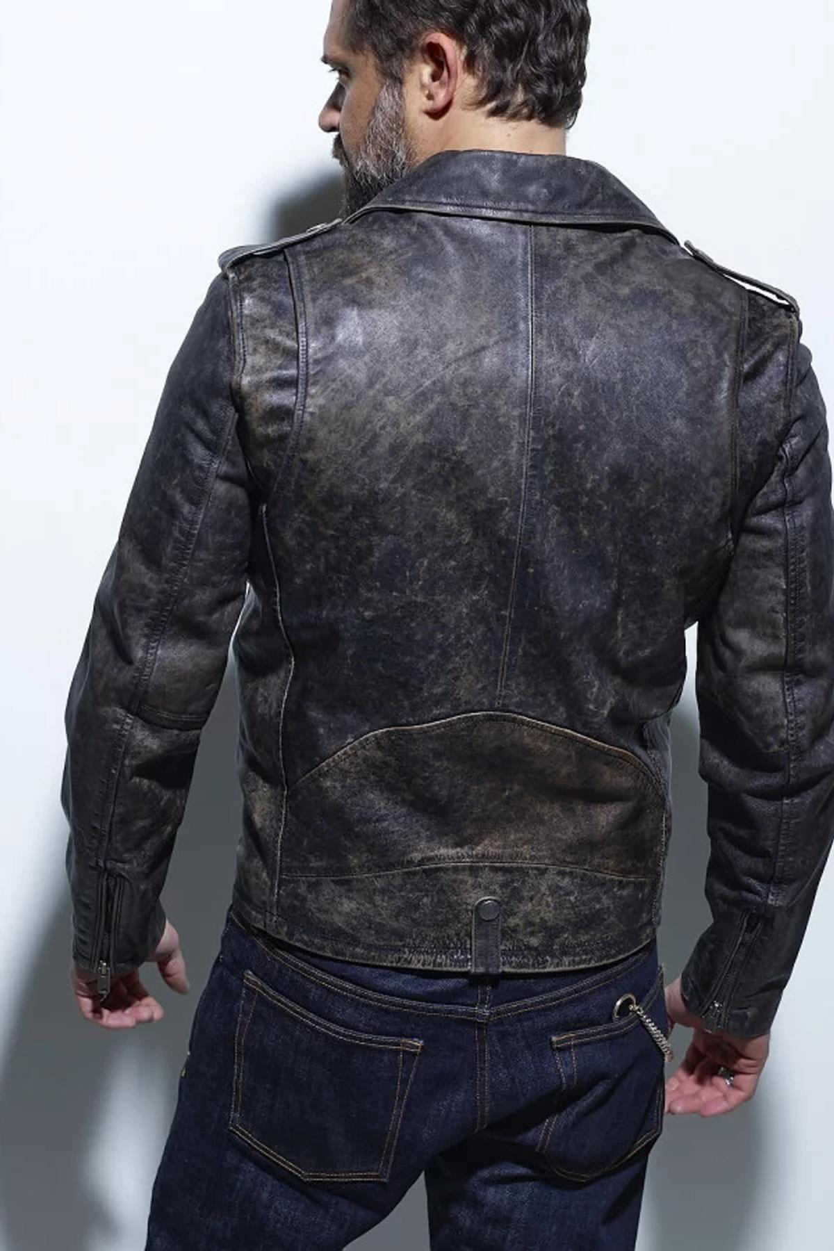 Vintage look aged leather Biker Jacket - Image n°2