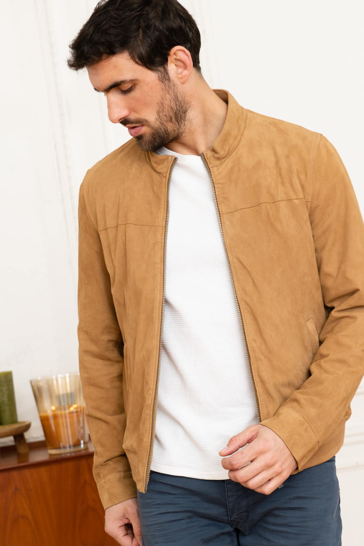 Beige suede leather jacket - Image n°3