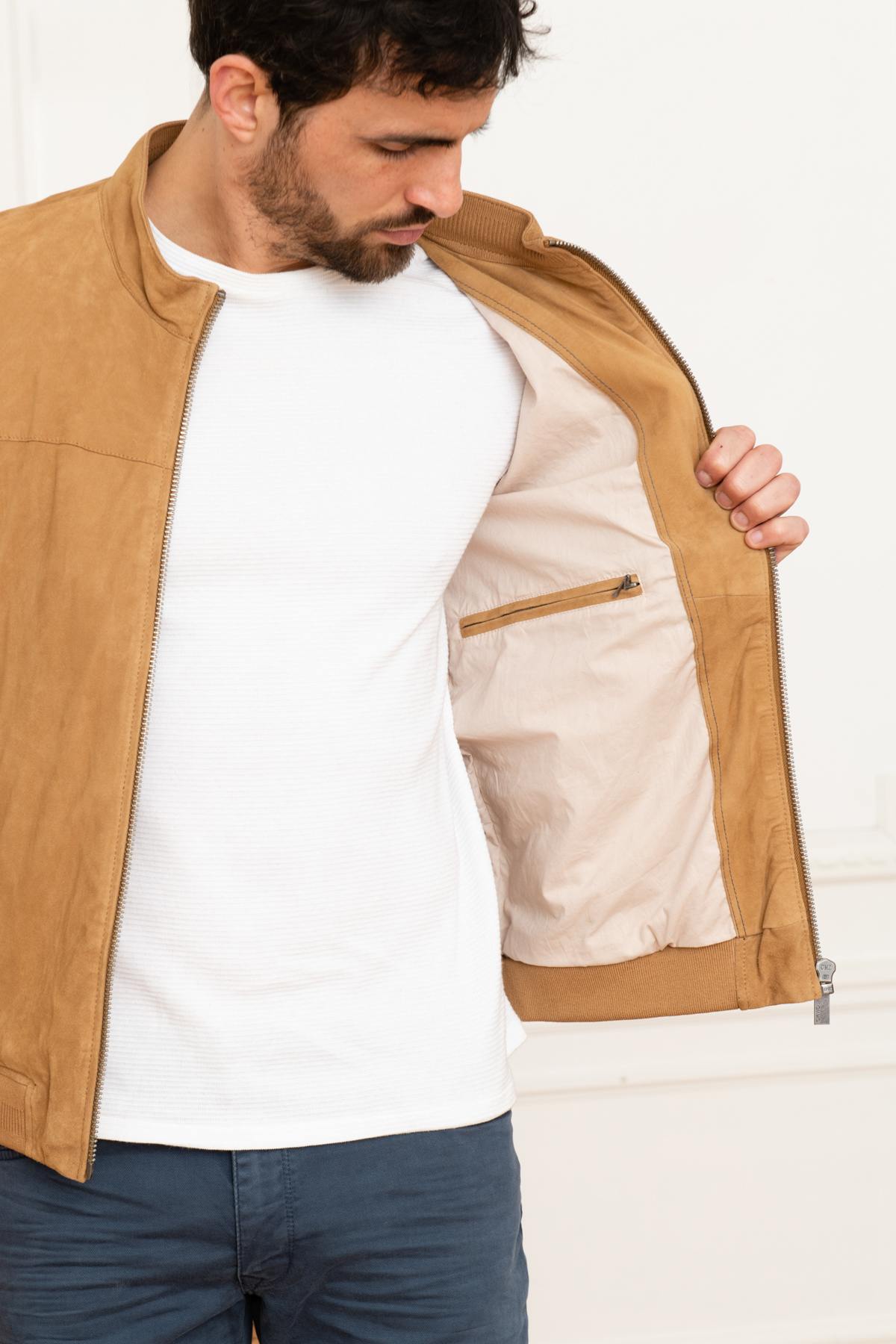 Beige suede leather jacket - Image n°4