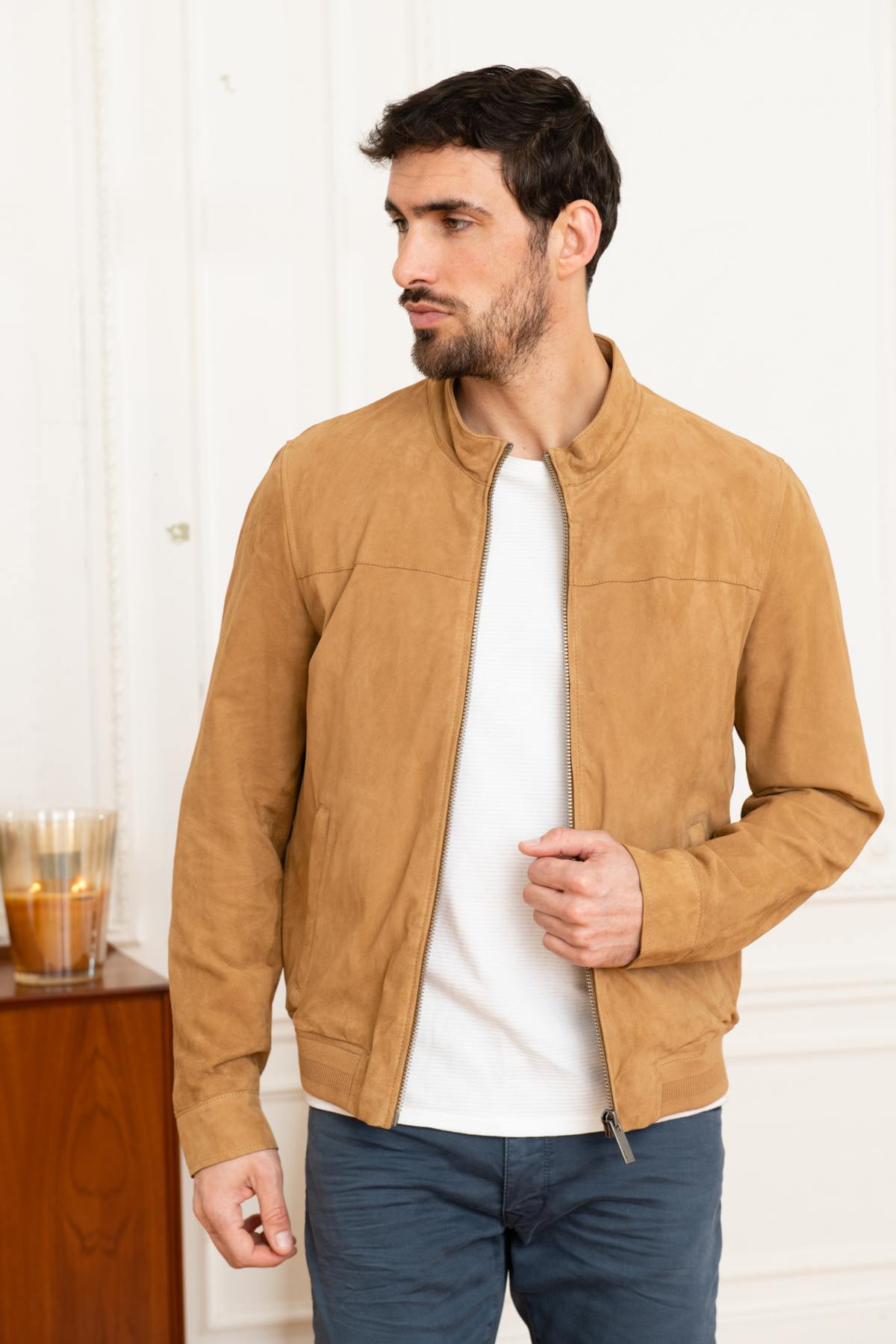 Beige suede leather jacket - Image n°6