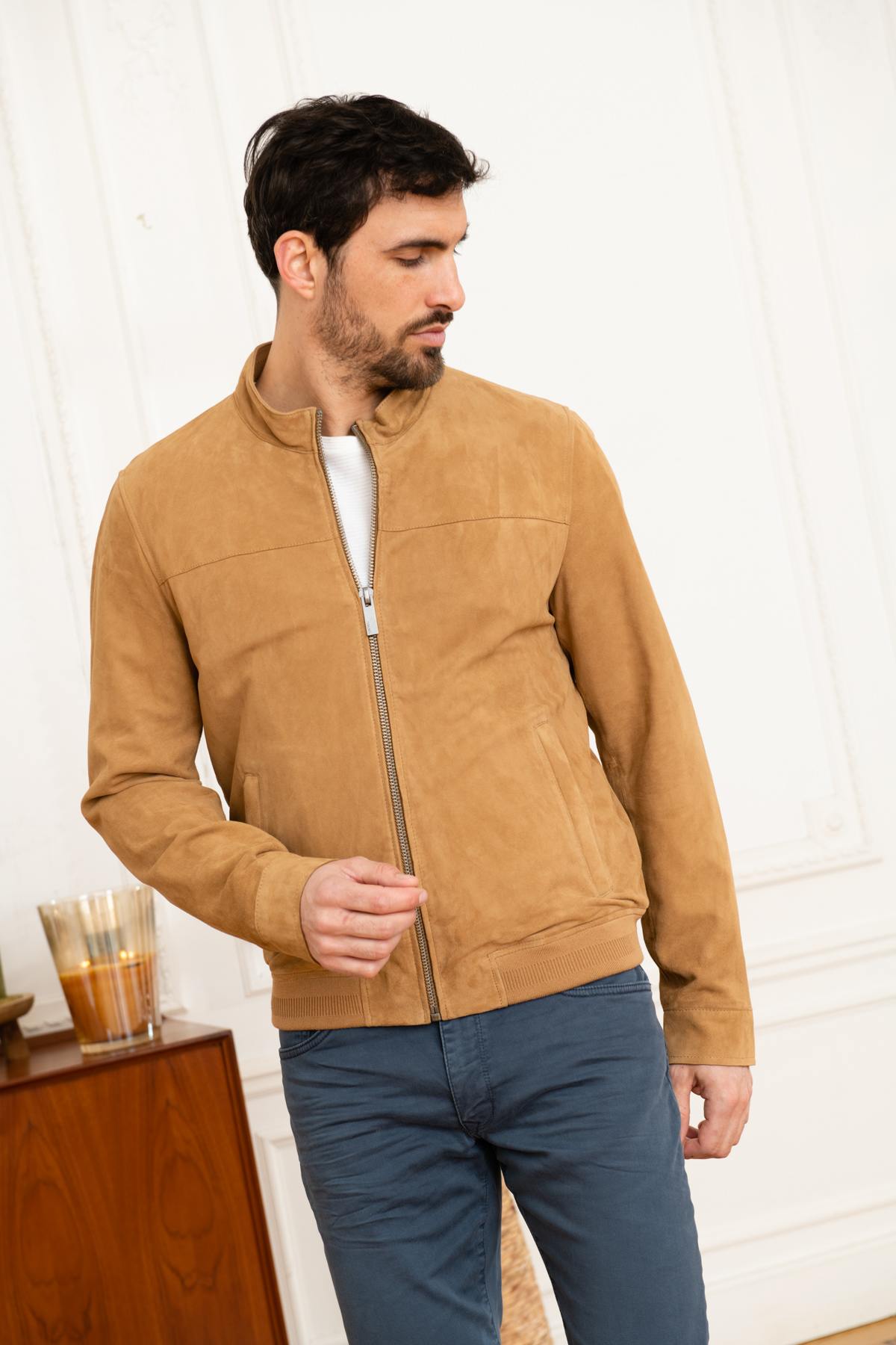 Beige suede leather jacket - Image n°7