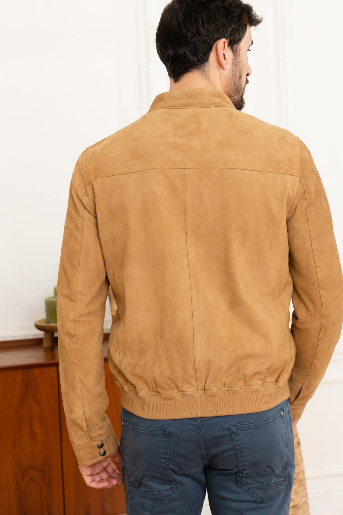 Beige suede leather jacket - Image n°5