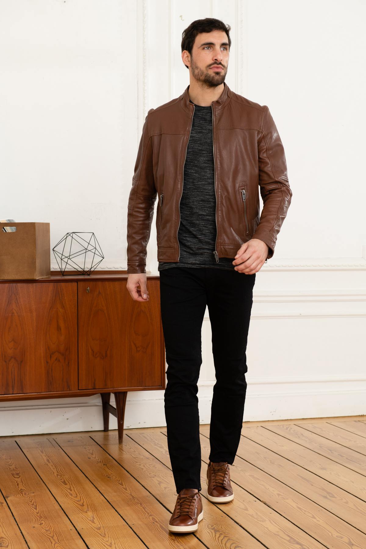 Brown genuine leather jacket - Image n°4