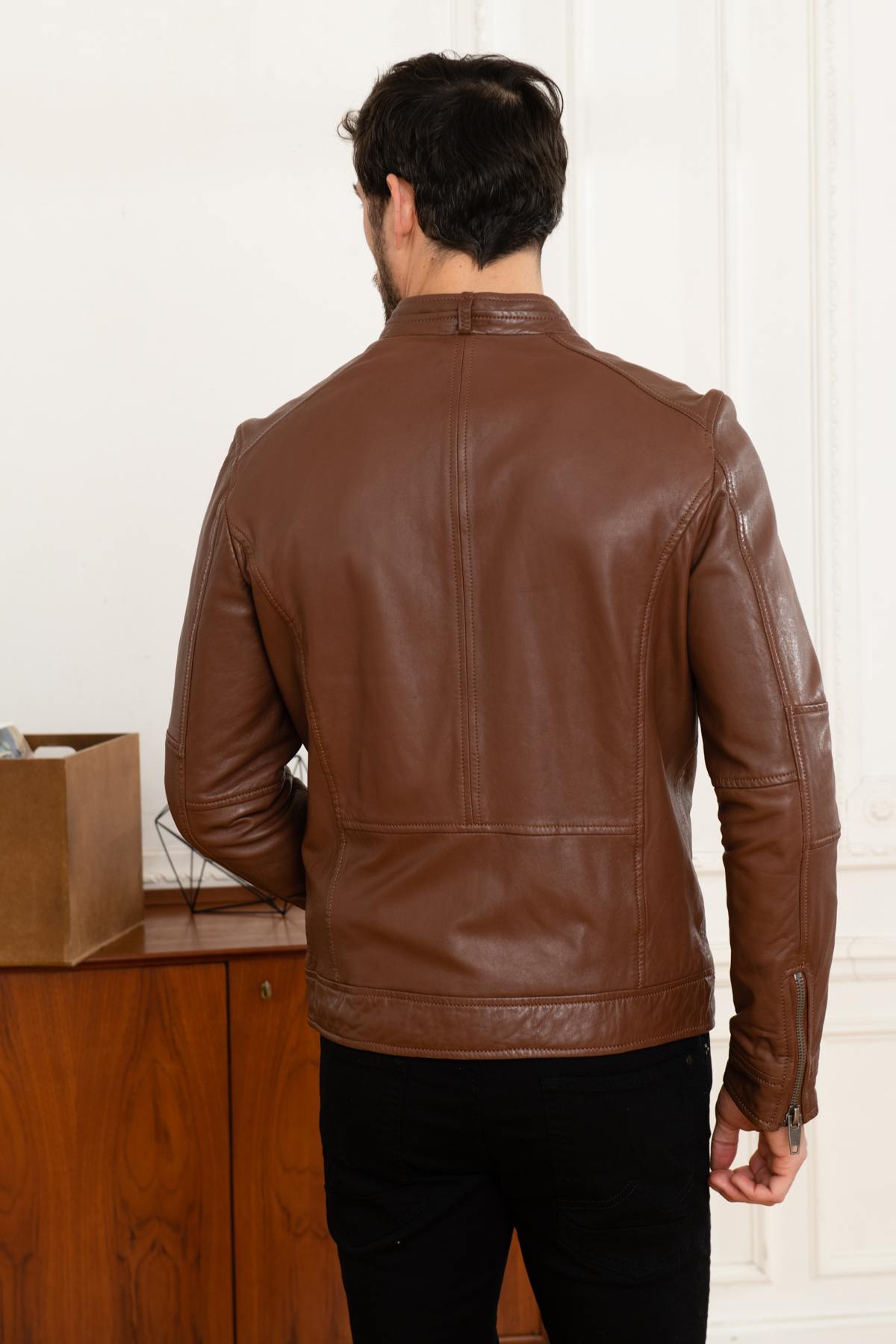 Brown genuine leather jacket - Image n°7