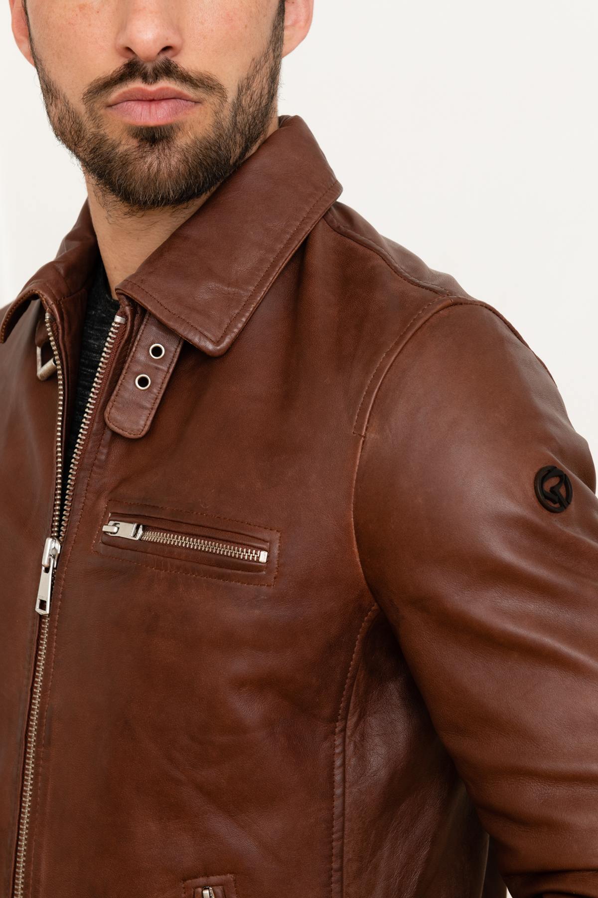 Retro biker style leather jacket - Image n°6