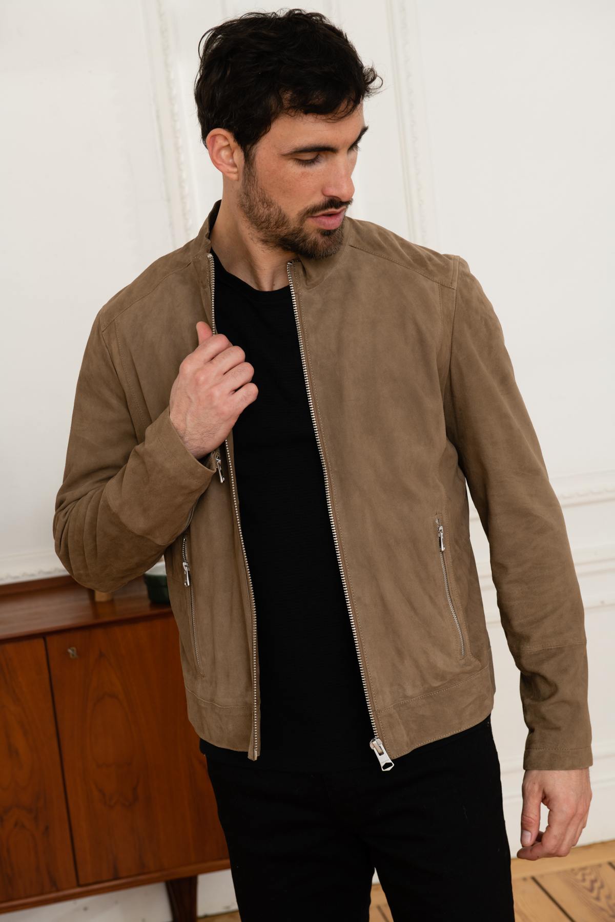 Velvet brown suede leather jacket - Image n°6