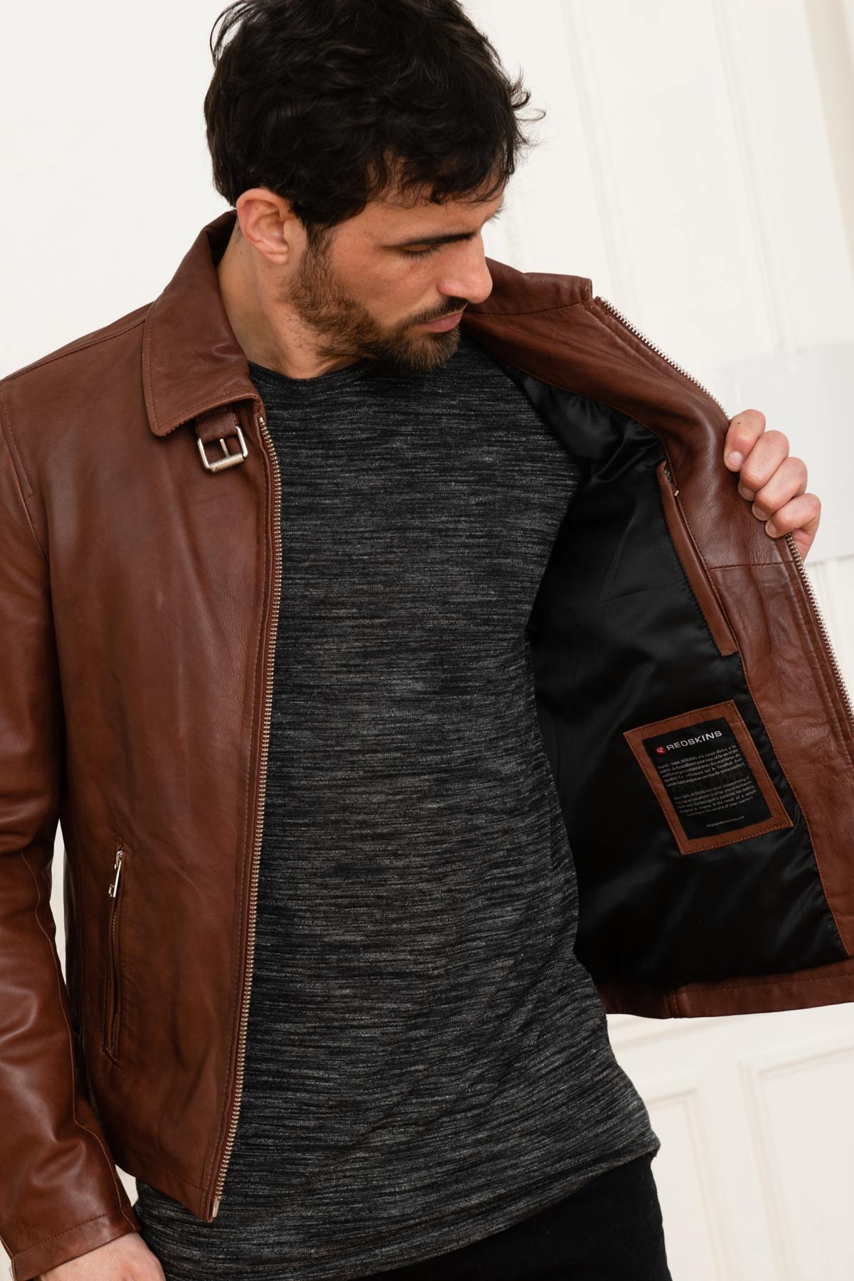 Retro biker style leather jacket - Image n°4