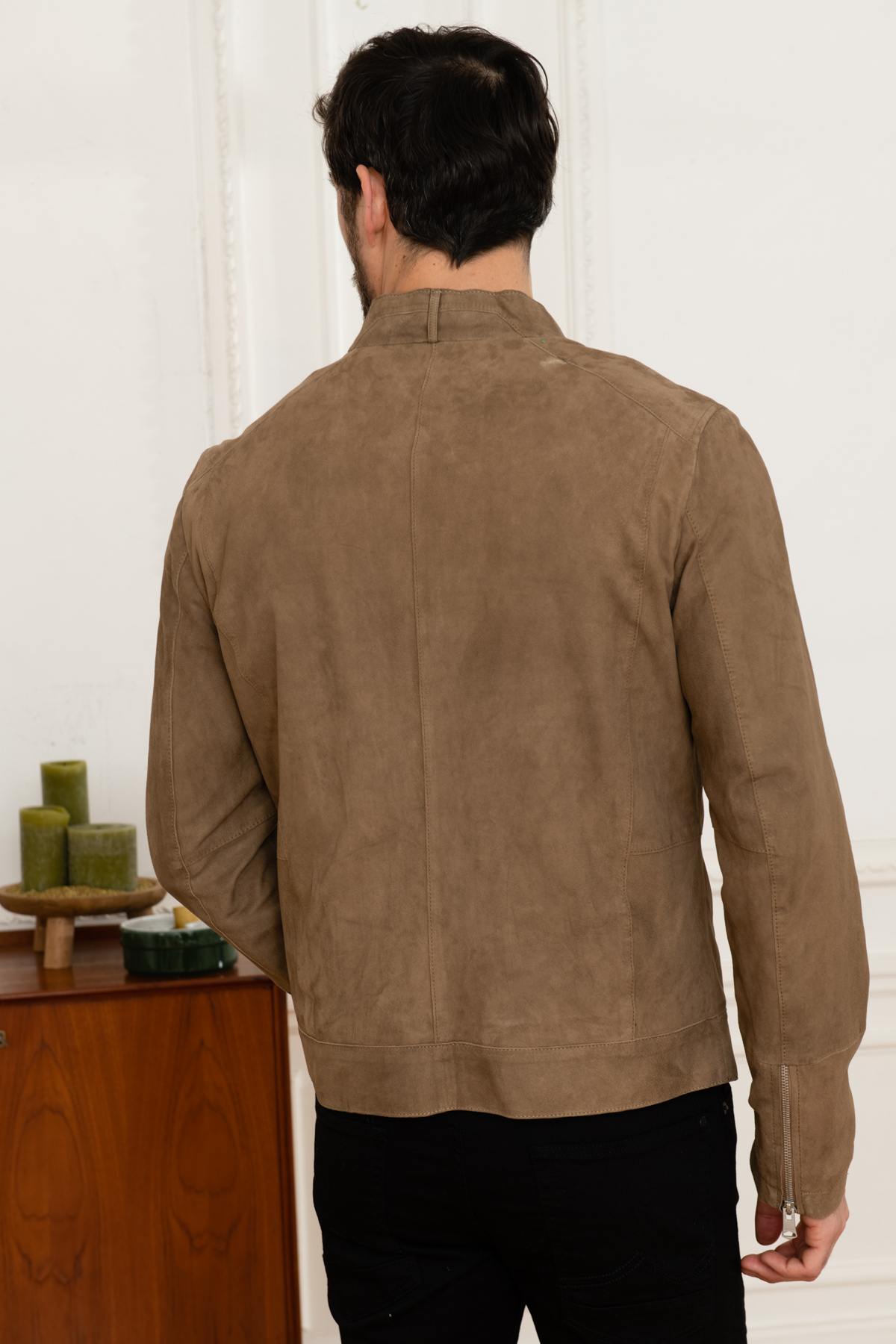 Velvet brown suede leather jacket - Image n°5