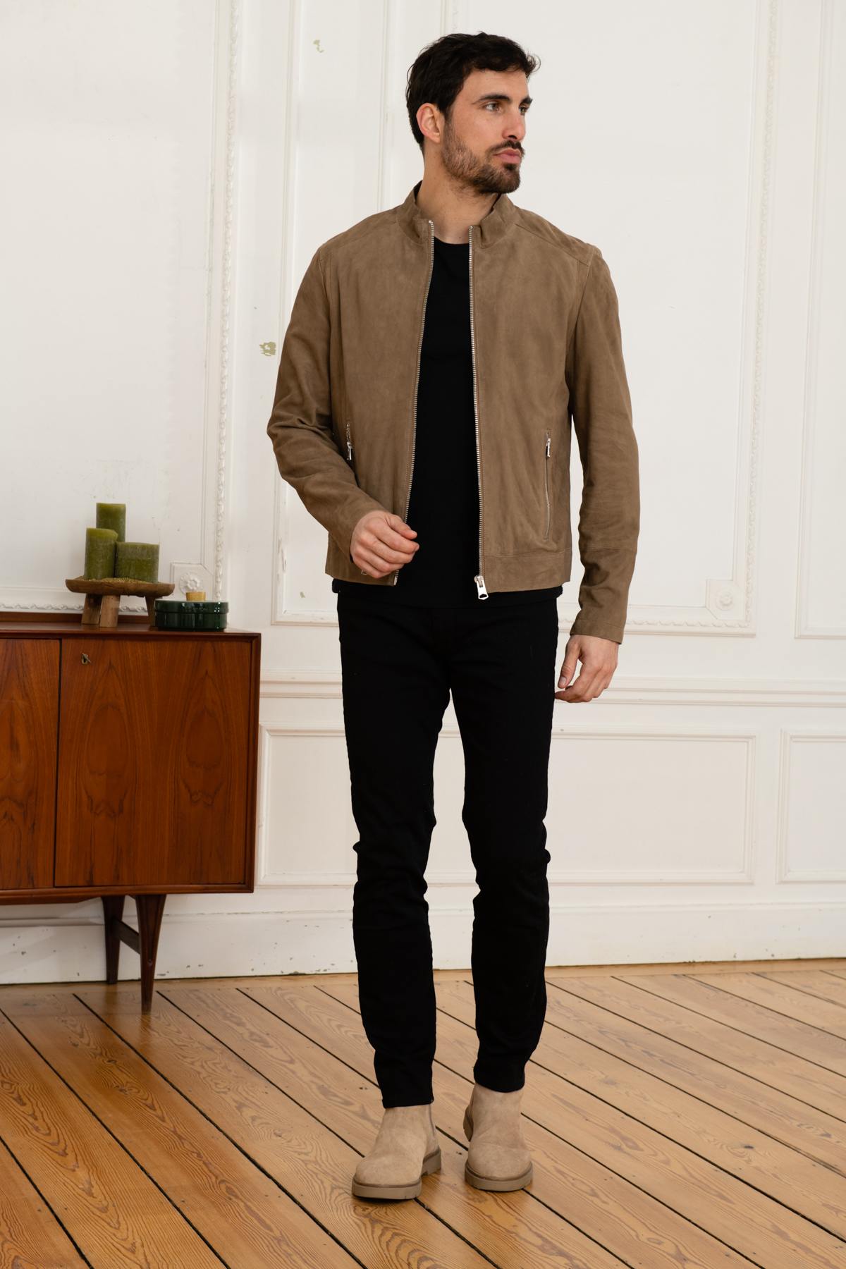 Velvet brown suede leather jacket - Image n°2