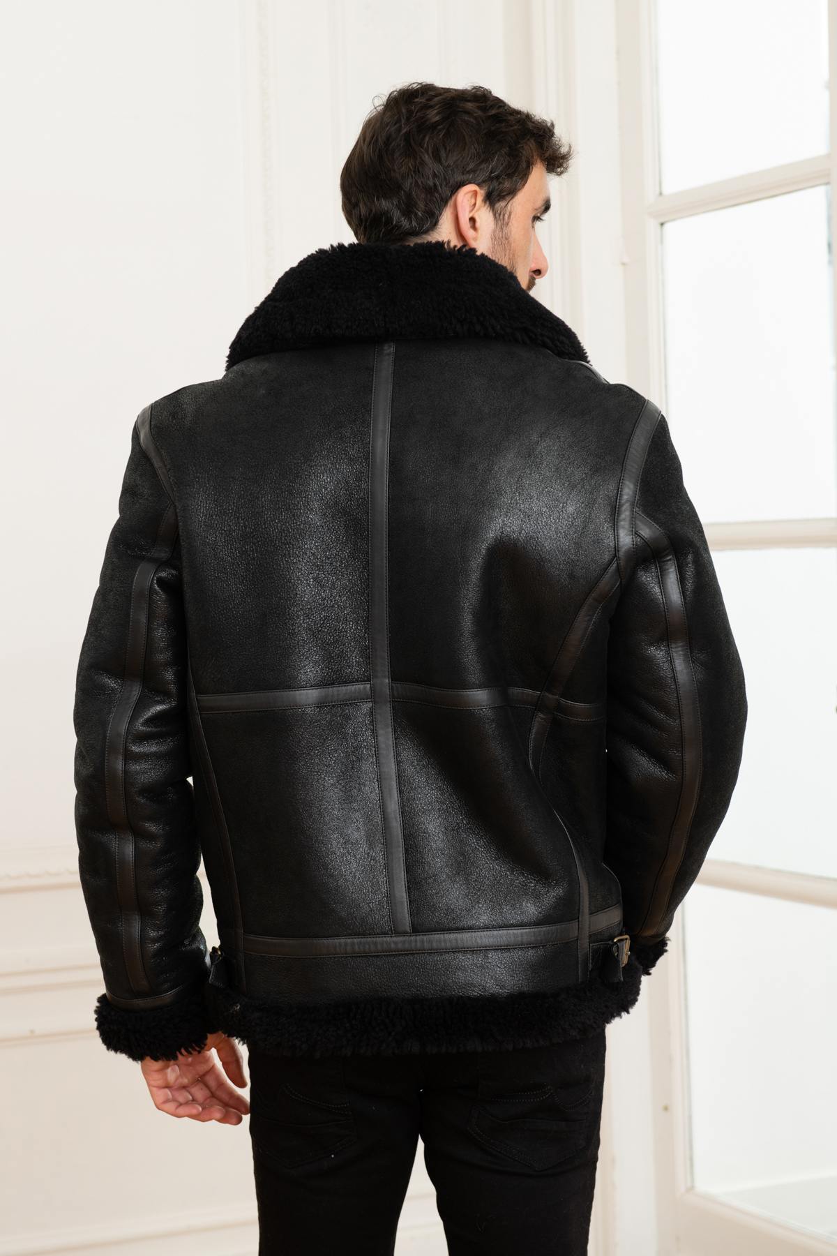 Monochrome black shearling bomber jacket - Image n°4