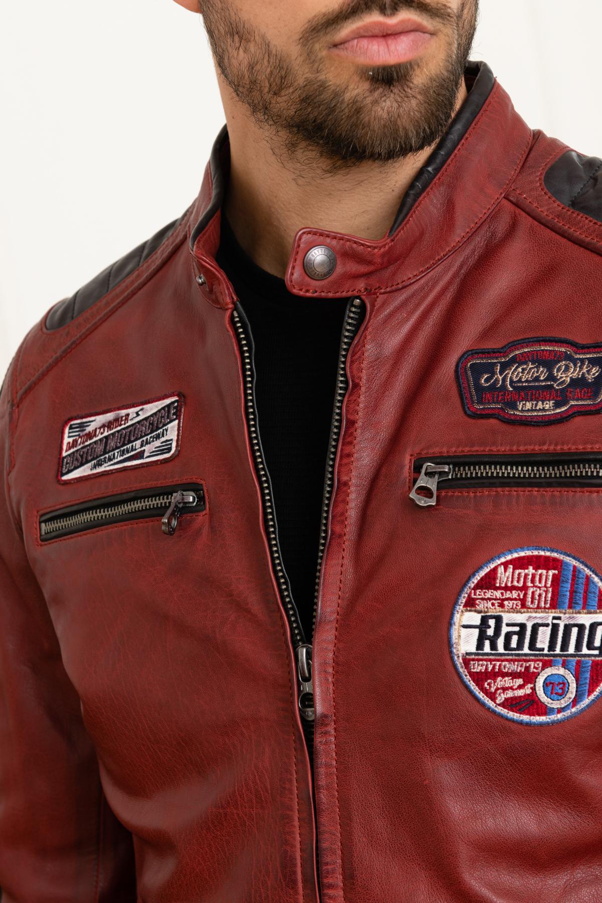 Red leather racer jacket - Image n°7