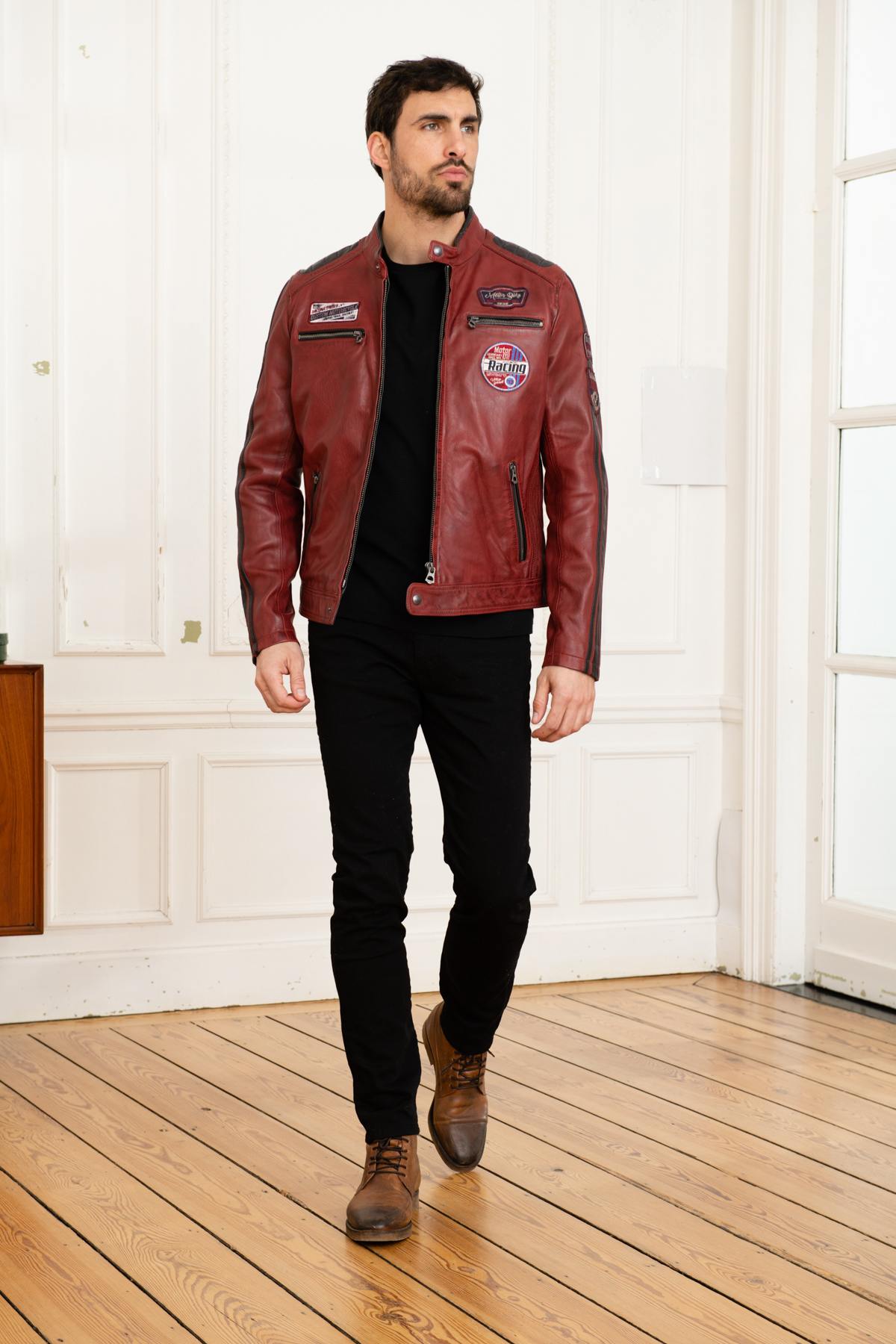 Red leather racer jacket - Image n°2